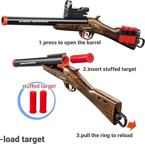 Miniatura 5 de Pistola de juguete segura de doble barril para niño con carcasa de expulsión balas suaves, modelo realista, juguete de pistola de espuma con aspecto