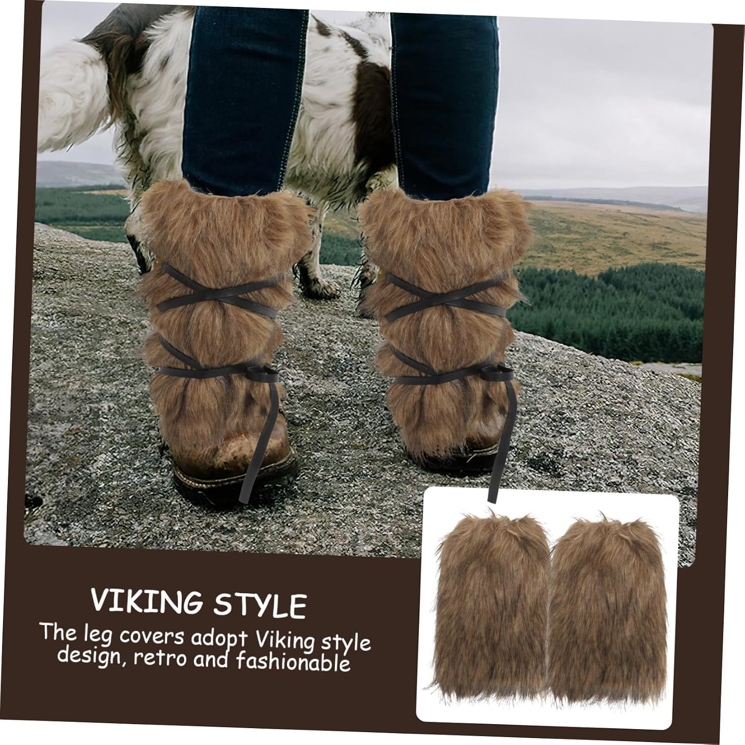 Halloween Viking Faux Fur Boot Covers Brown Polyester Leg Warmers