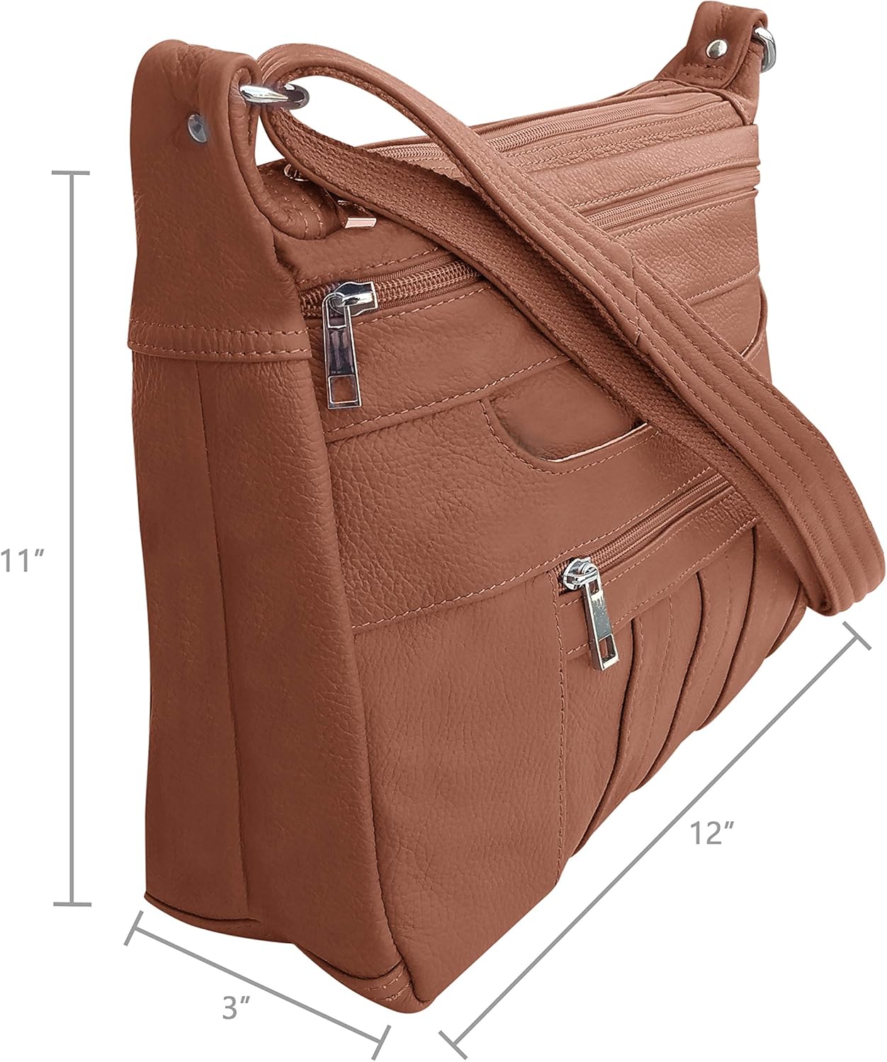 Leather Concealed Carry Crossbody Purse - YKK Locking CCW Ambidextrous Gun Bag Roma 7082 - Image 3