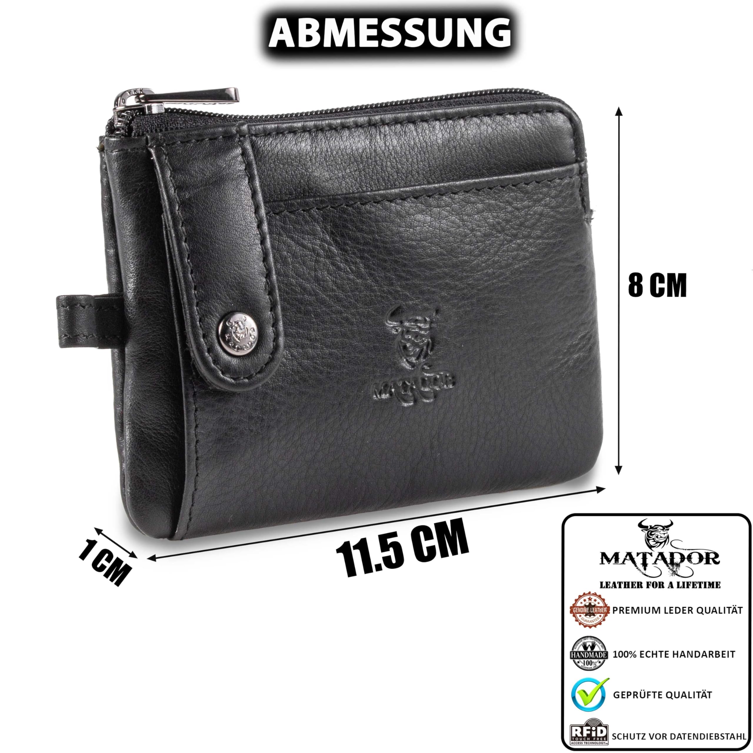 MATADOR Porte Clef avec 2 Porte Carte Crédit et Porte Monnaie en Cuir Véritable | Mini Pochette Rangement Clé avec Blocage RFID et Boîte Cadeau | Sac Cuir Porte Clés Multifonction | Accessoire Voiture