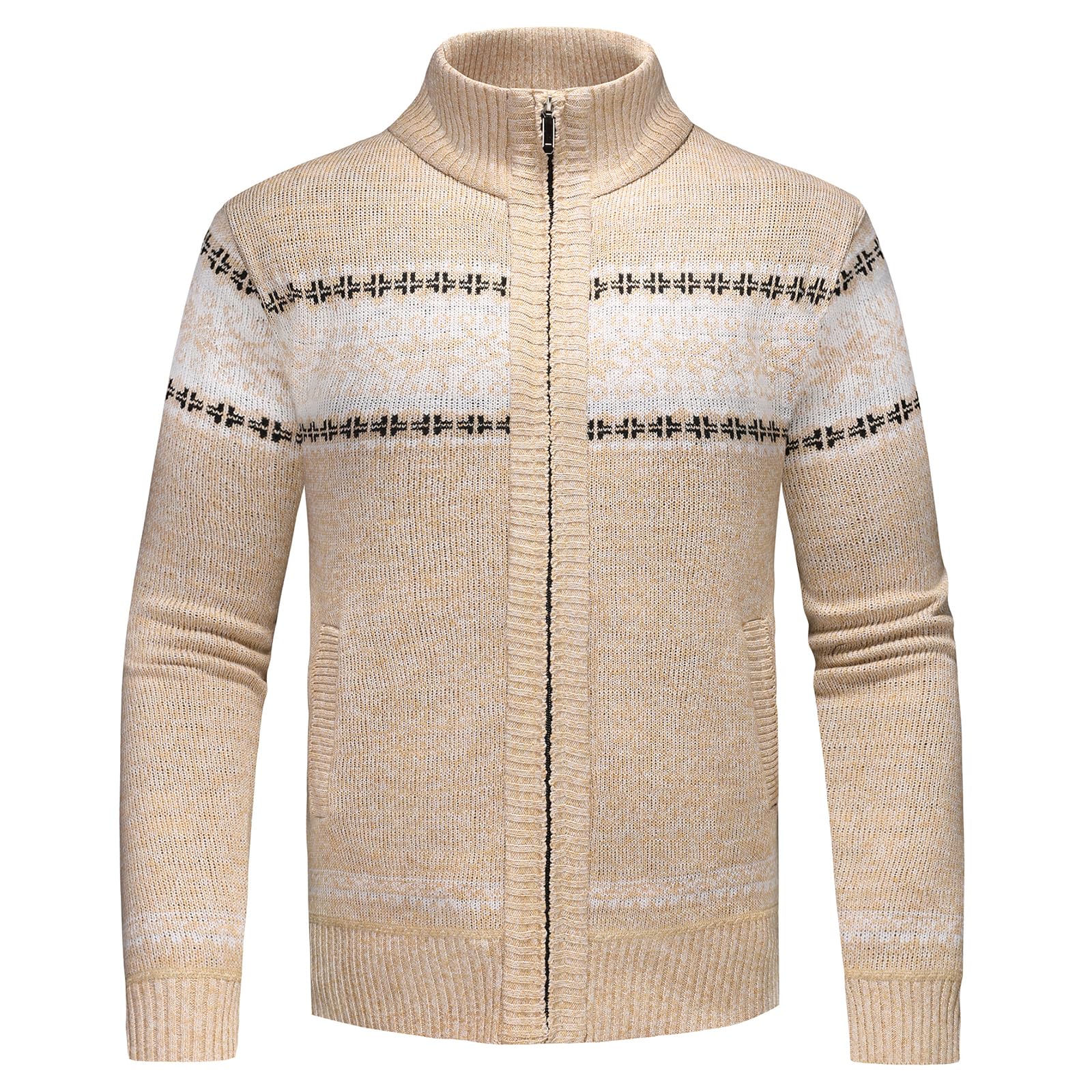 KUDORO Cardigan Gilet Homme Pull Cardigan en Tricot Ouvrez-Front Zippé | Chandail Chaud Slim Fit Épais avec Col Montant Tricot Décontractée Polaire