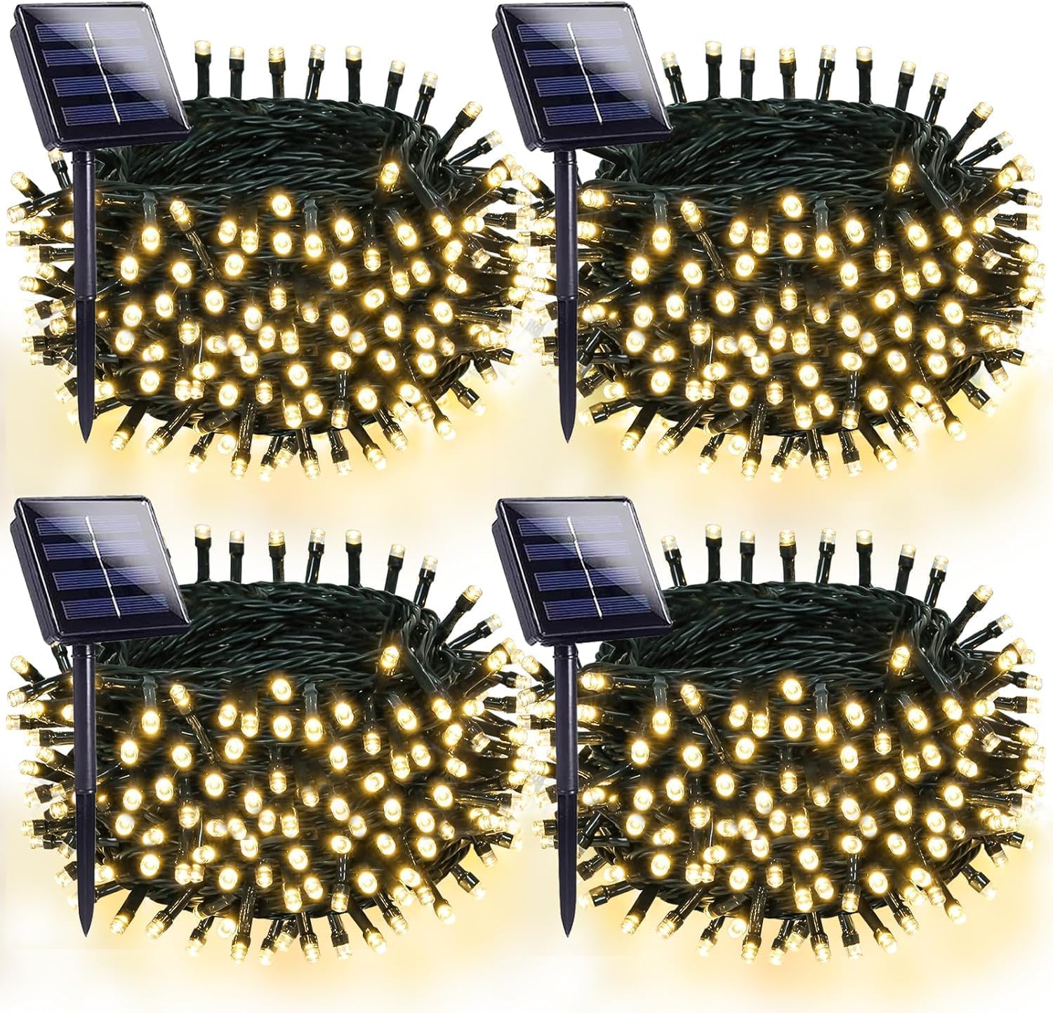 OZS 4 Pack 320LED Solar Lichterkette Außen, Wasserdicht 8 Modi Solar Baum Licht, Grüner Draht Weihnachtsbeleuchtung Außen für Garten, Party, Hochzeit, Weihnachtsdekorationen (Warmweiß)