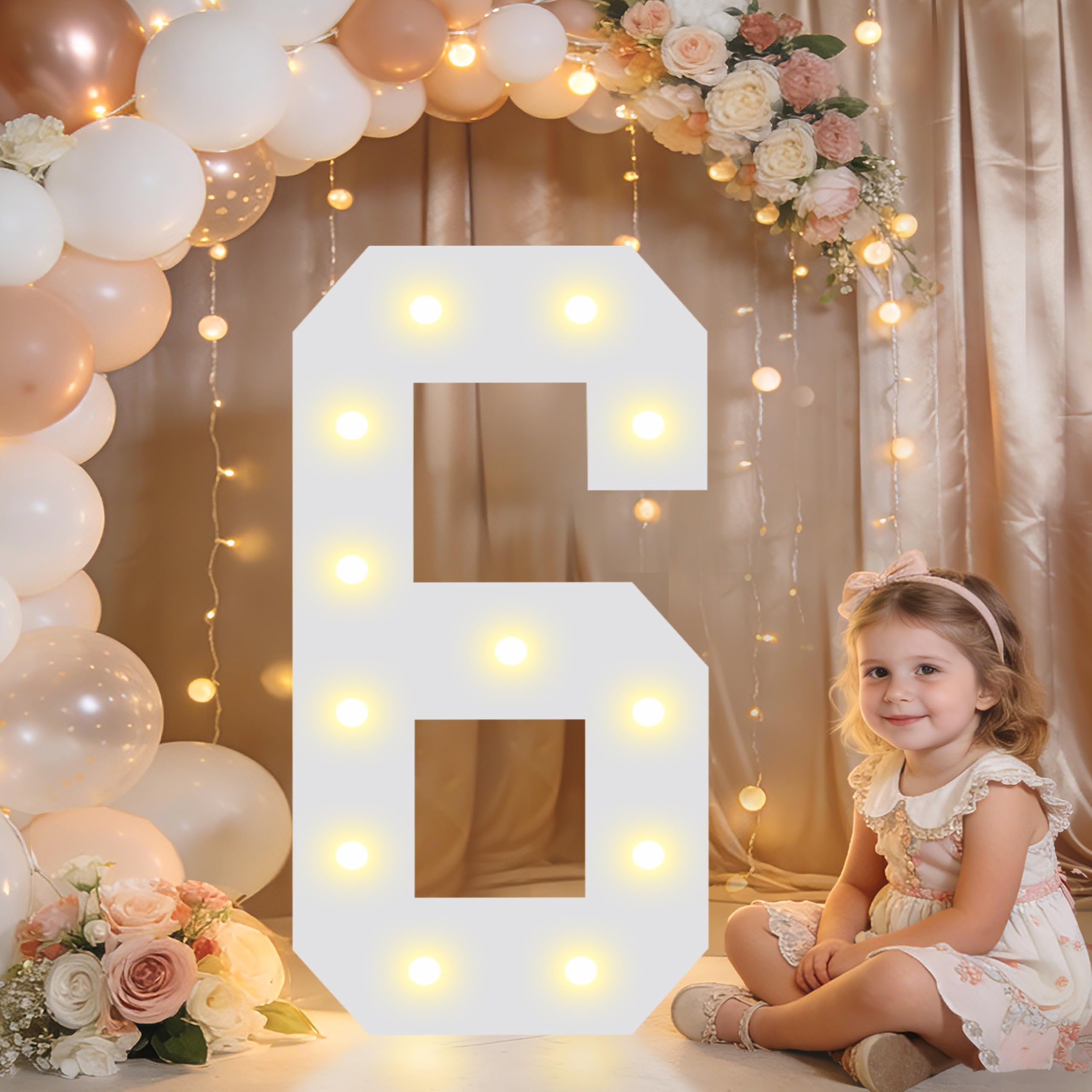 Photo 1 of Pooqla 2.4FT Light Up Numbers, Marquee Numbers 2.4 Feet Tall Party Decor for Her Him, Mosaic Big Sign for 6th 16th 60th Birthday Anniversary Decoration Backdrop, Large Pre-Cut Frame Number 6