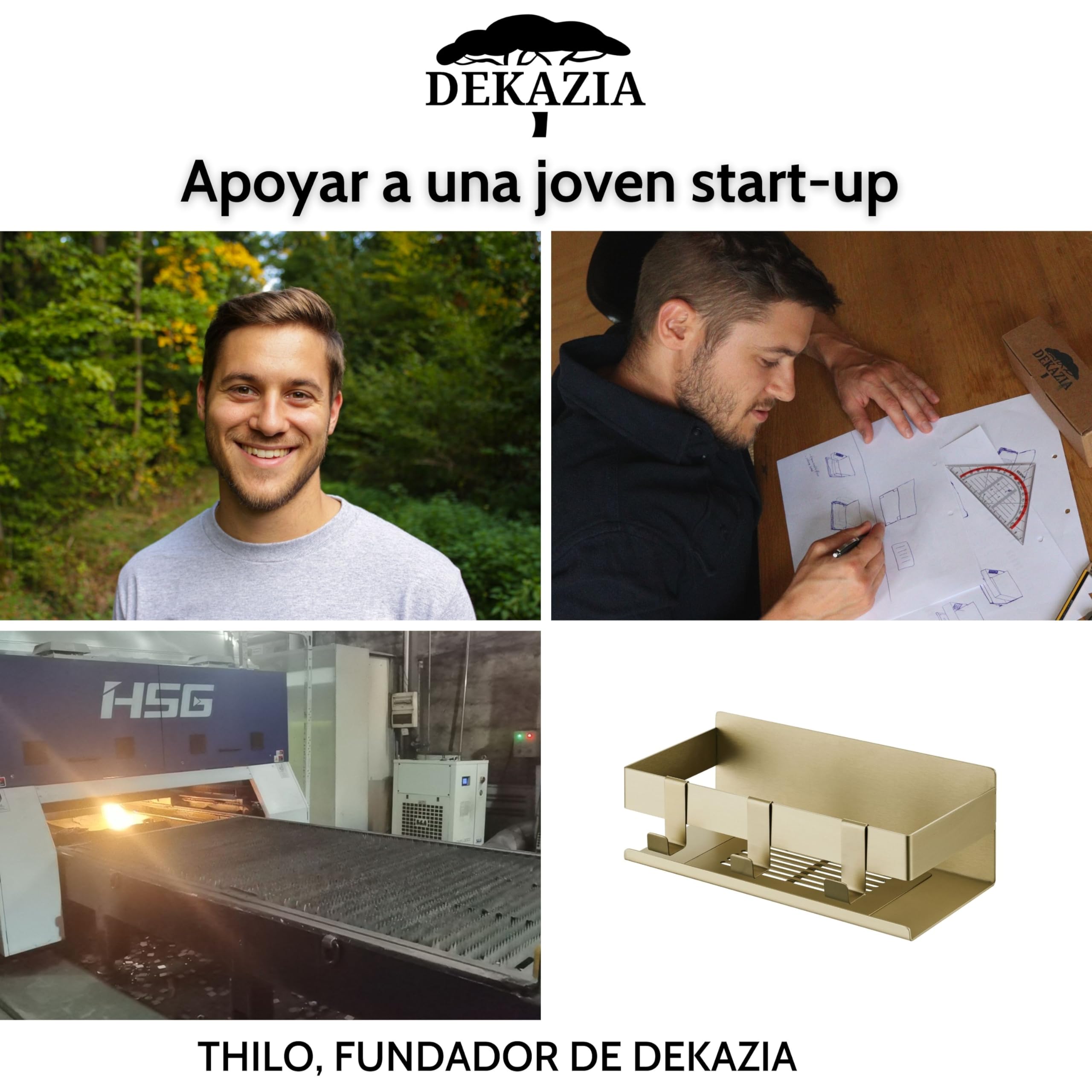 DEKAZIA® Estante de Ducha Dorado Sin Agujeros, Accesorio para Baño Sin Taladrar | portashampoo, estantes dorados, adhesivo, accesorios, acero inoxidable, estante