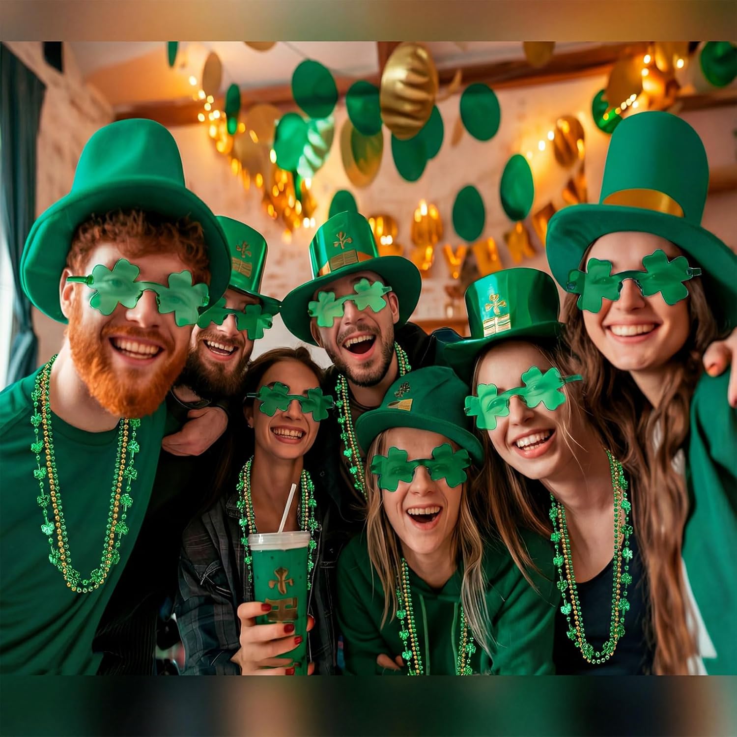 100 Pcs St. Patricks Day Accessories Kit Green Necklaces Bulk Shamrock Glasses for Green Party Favors Parade Throws Supplies Wedding Birthday Pirate Party Decoration