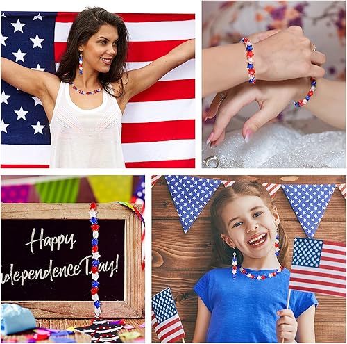 Miniatura 5 de 600 cuentas patrióticas de estrella acrílica para el 4 de julio de 0.433 in, azul, blanco, rojo, estrella del Día de la Independencia, cuentas para