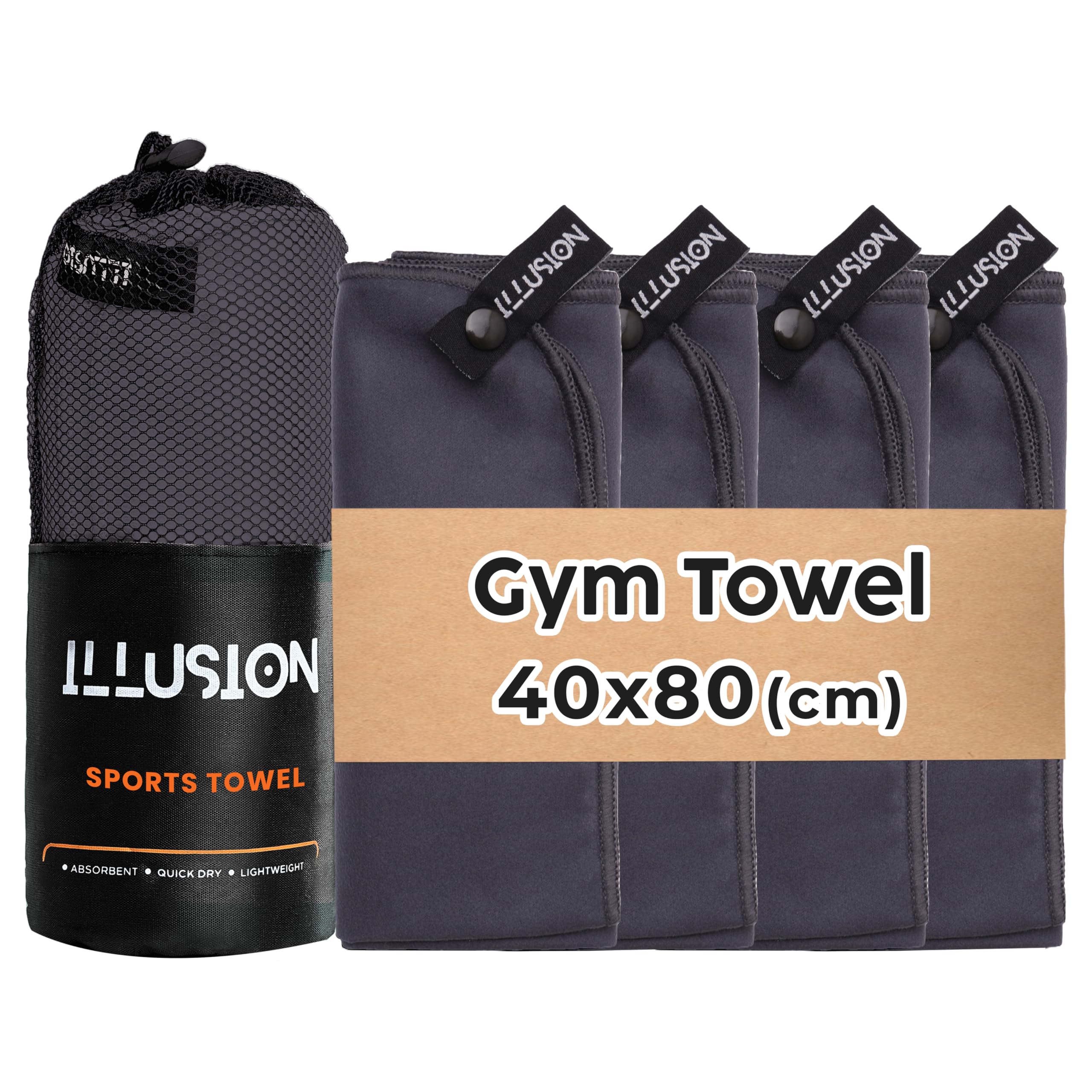 illusion Small Microfibre Gym Towel for Active Sports (40x80cm) - Lightweight Quick Dry Towel - Ideal for Cardio, Cycling, Strength Training, Yoga, and Running, Perfect for Athletes Training Outdoors