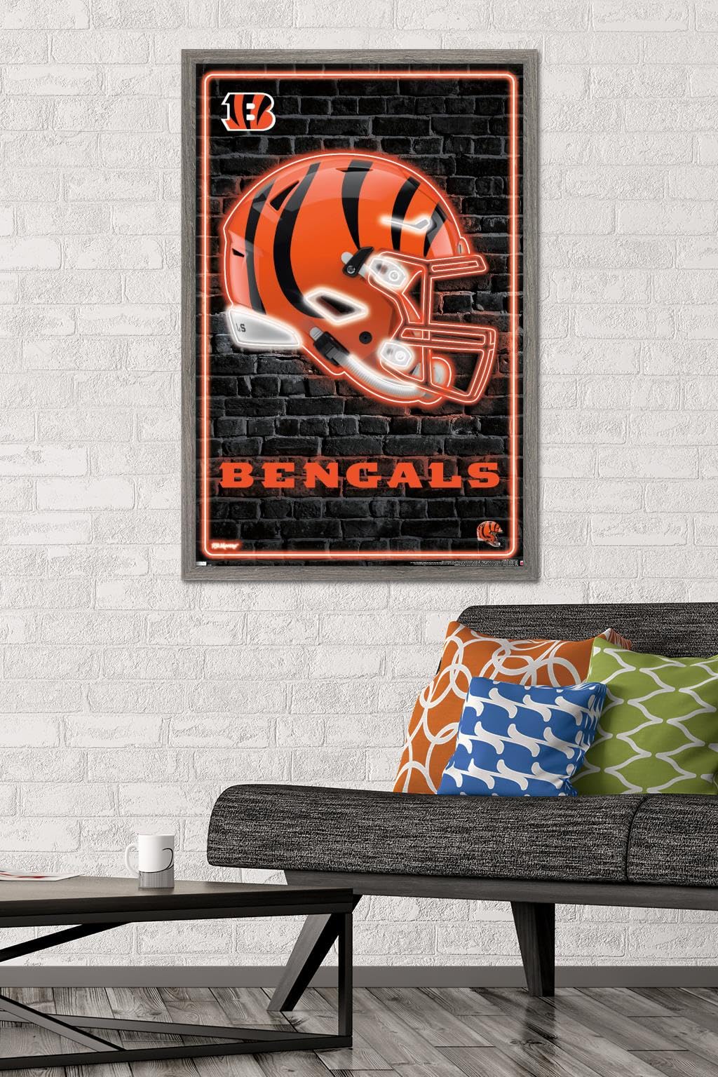 Trends International NFL Cincinnati Bengals - Neon Helmet 23 Wall Poster, 22.37" x 34.00", Barnwood Framed Version
