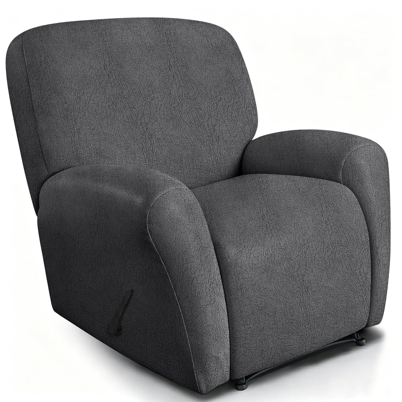 ANARACHON Leather Like Recliner Chair Covers Heavy Duty, 4 Pieces Recliner Cover for Recliner Chair, Leather Cover for Recliner slipcovers Washable for Pets (256Dark Gray)
