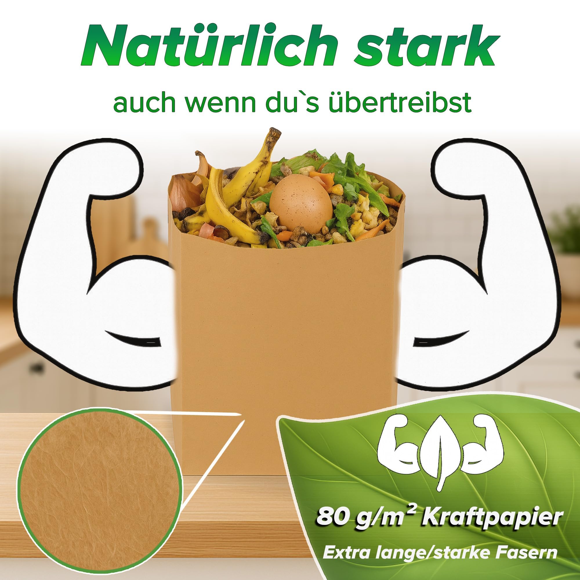 Biomüllbeutel 10L I 50Stk Bio Müllbeutel plastikfrei I Biomüllbeutel Papier nass & reißfest I Papiertüten für Biomüll I Biomülltüten Papier