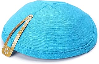 Elegante lino turchese Kippah Yarmulke ebraico Yamaka Kippa Israele Cap Judaica w/Clip