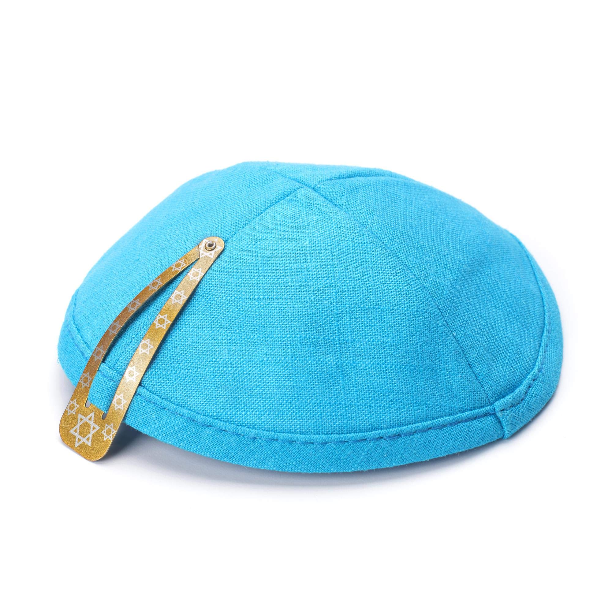 Jl Kippha's Men's Turquoise Elegant Linen Kippah Yarmulke Jewish Yamaka Kippa Israel Cap Judaica With Clip