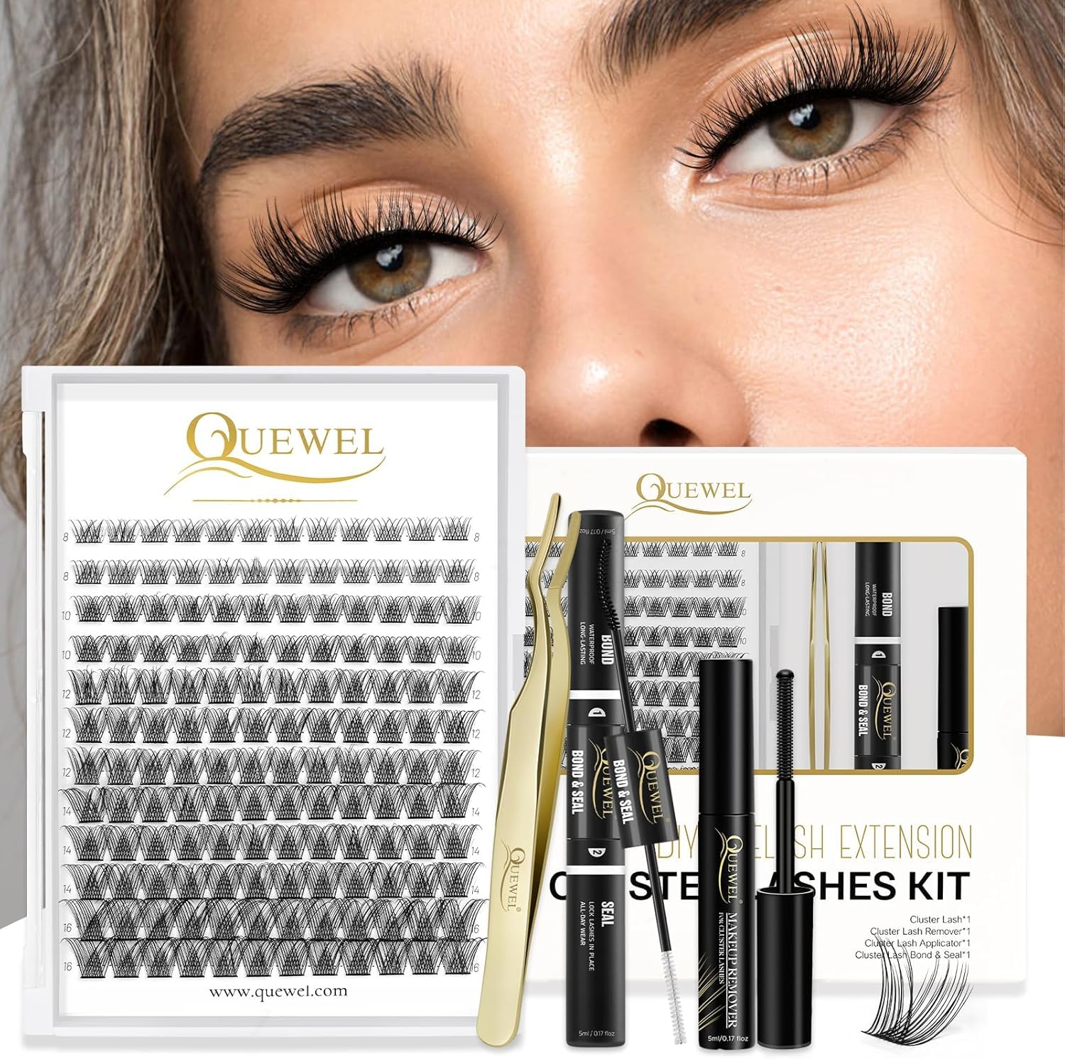 QUEWEL Cluster-Lashes 72 Pcs Individual-Lashes Wide Stem C/D Curl 8-16mm Length DIY Eyelash Extension Individual-Cluster-Lashes Natural&Mega Styles for Personal Makeup Use at Home (Mega-D-MIX8-16) — view 34