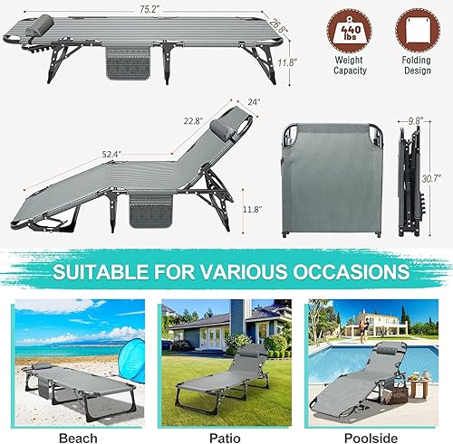 Miniatura 2 de ABORON Paquete de 2 sillas plegables 3 en 1, silla tumbona de carga resistente de 500 libras, silla portátil ajustable para el hogar, jardín, playa,