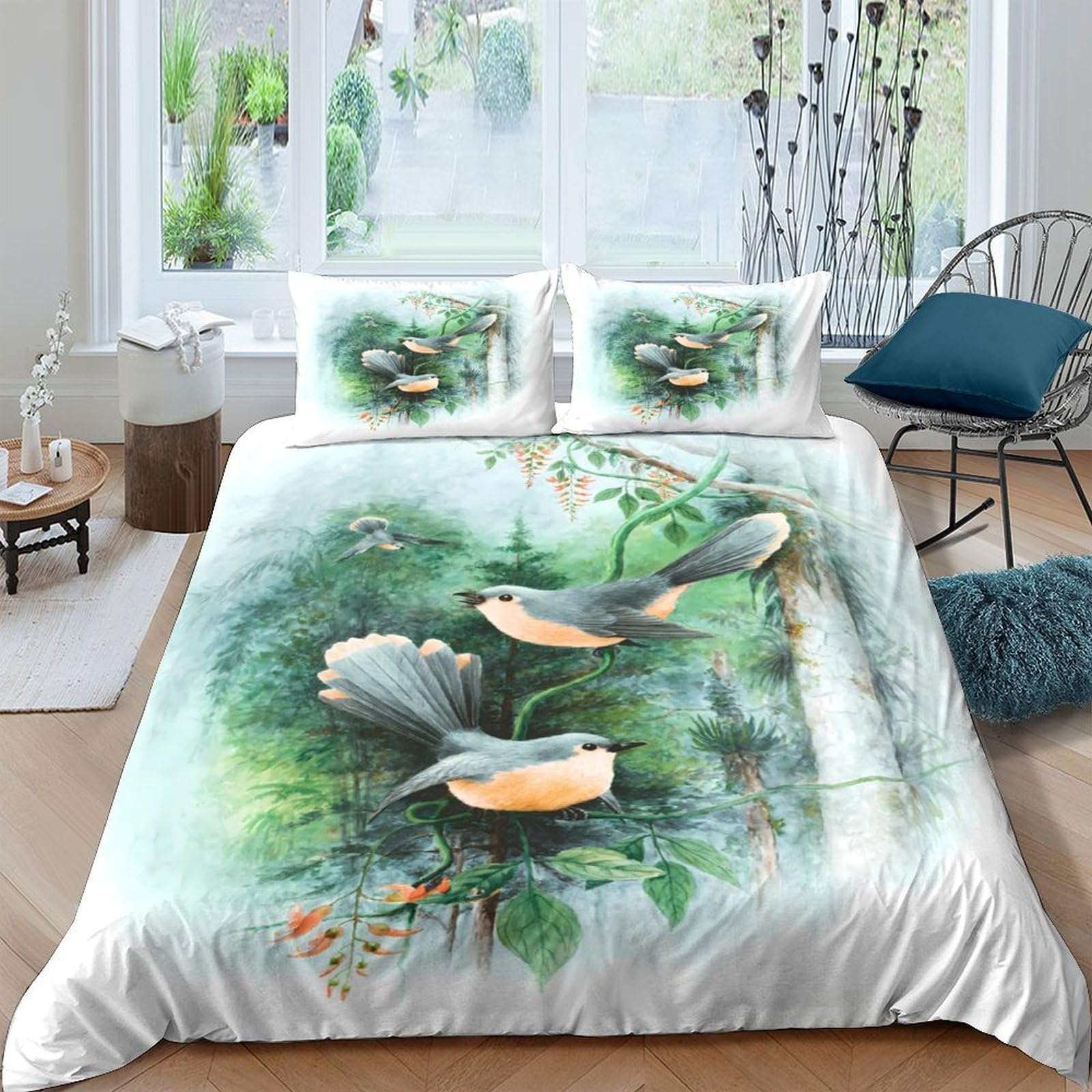 Ctjqhvkz Style-5 3D Printed Bird Forest Fitted Sheet Microfiber Soft Breathable Nature Branches Mattress Cover Bedroom Decor Single（135X200cm）