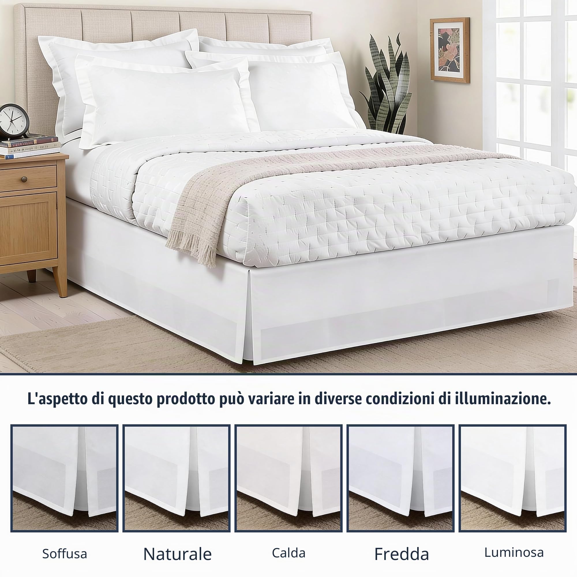 Lux Hotel - Mantovana giroletto in Microfibra, Stile Sartoriale, Lunghezza 35,5 cm, per Letto Matrimoniale, Colore: Bianco