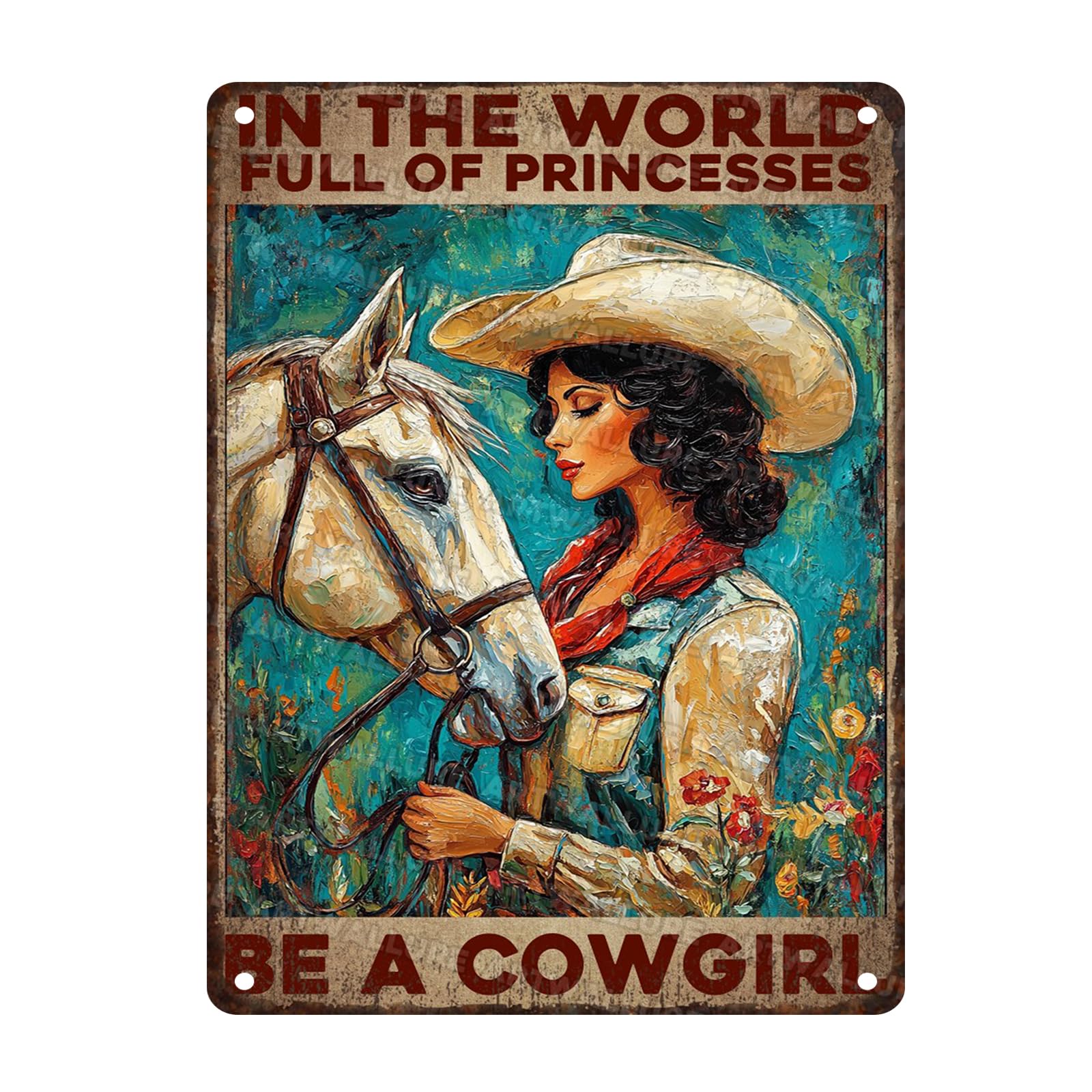 In The World Full Of Princesses Be A Cowgirl Metal Tin Sign Rustic Wall Decor Vintage Western Home Art Iron Painting For Ranch 12x16inch
