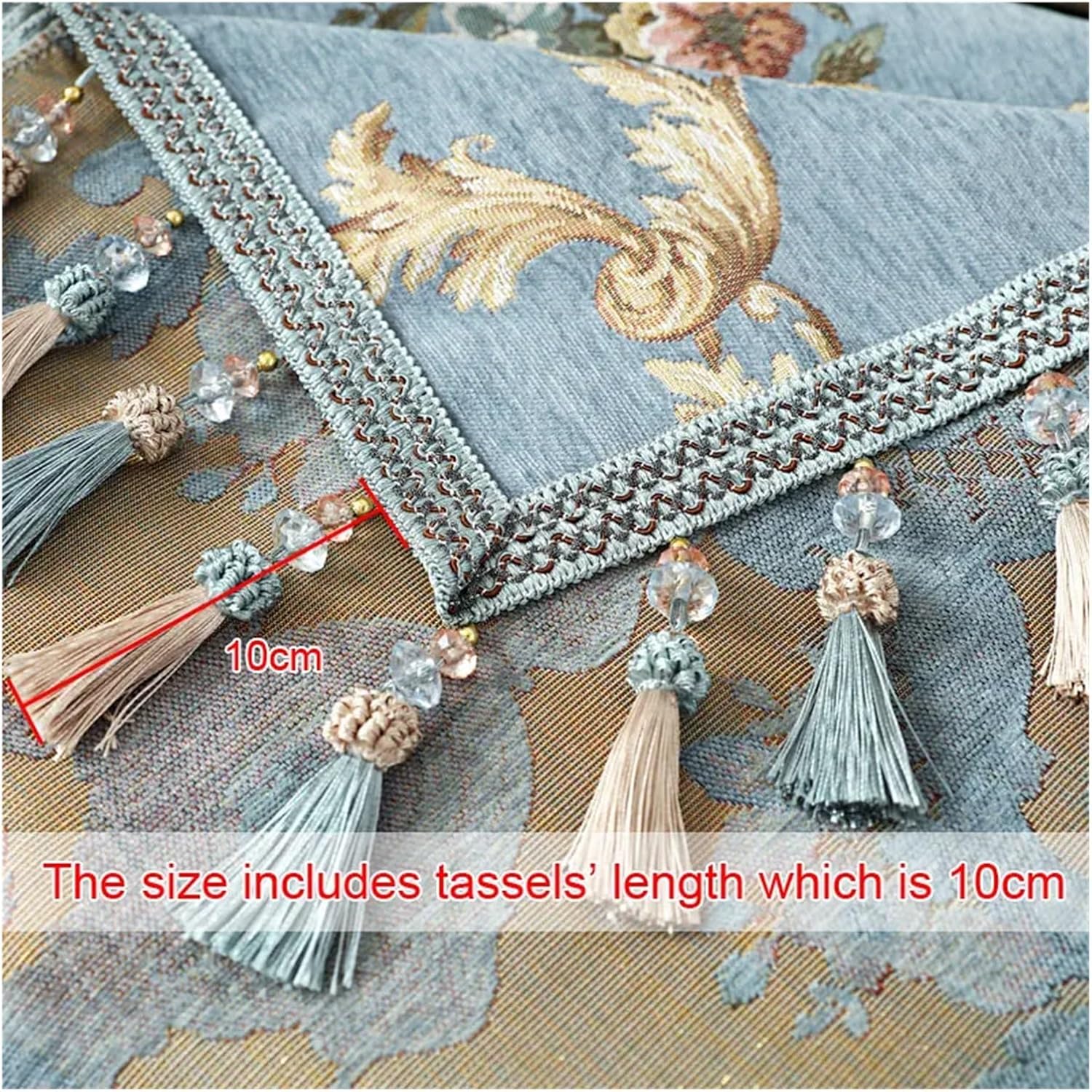 Vintage Sofa Cover Tassel Sofa Slipcover Couch Cover 1/2/3/4 Seater Jacquard Flower Single Furniture Recliner Chaise Sofa Towel(Beige-E,3 Seater-190x300cm)