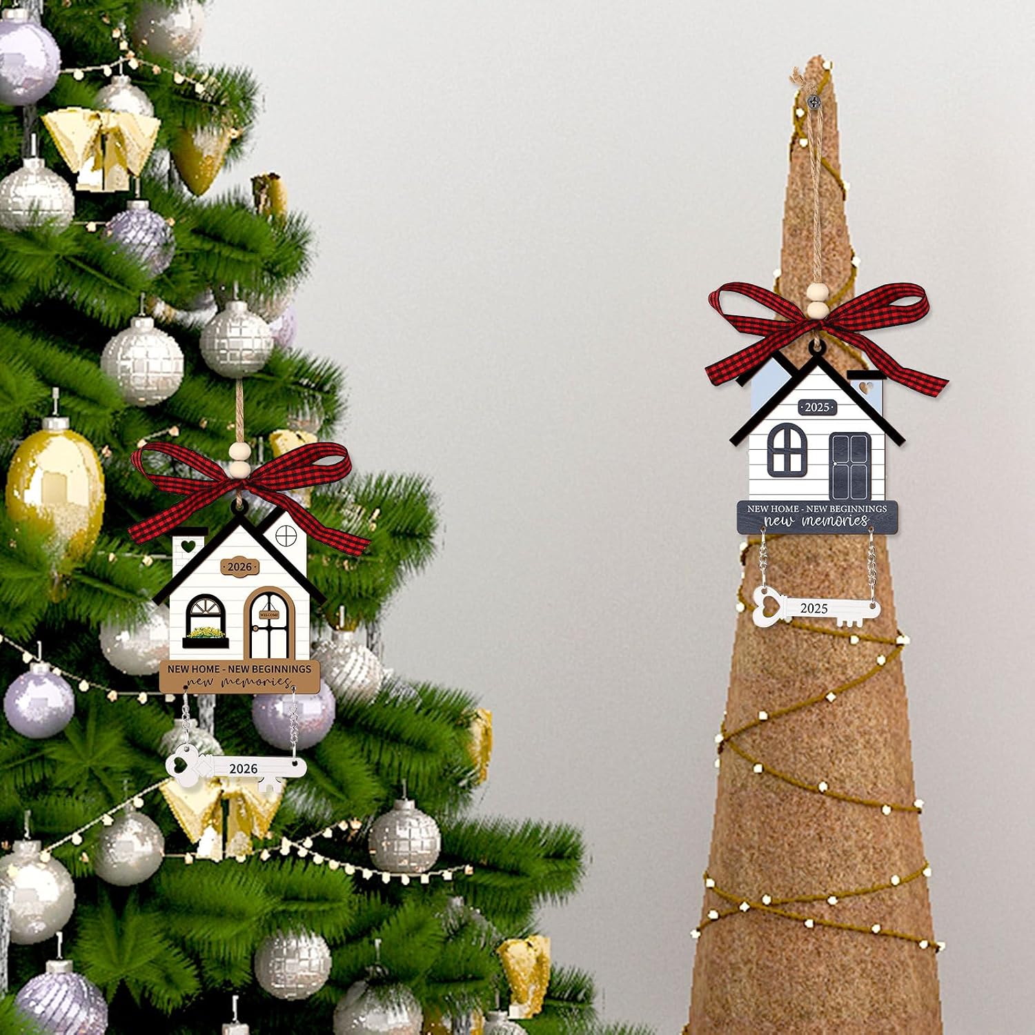 House Warming Gifts New Home Wooden Home Ornament with Key Design 2026 Funny Housewarming Gifts Ideas Christmas Tree Ornaments for Women, Couple (Delicate, Brown,2026) image 4