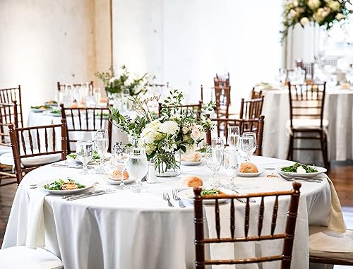 Miniatura 7 de FXKS Paquete de 10 manteles redondos blancos de poliéster de 120 pulgadas, resistentes a las manchas y a las arrugas, tela lavable para bodas,