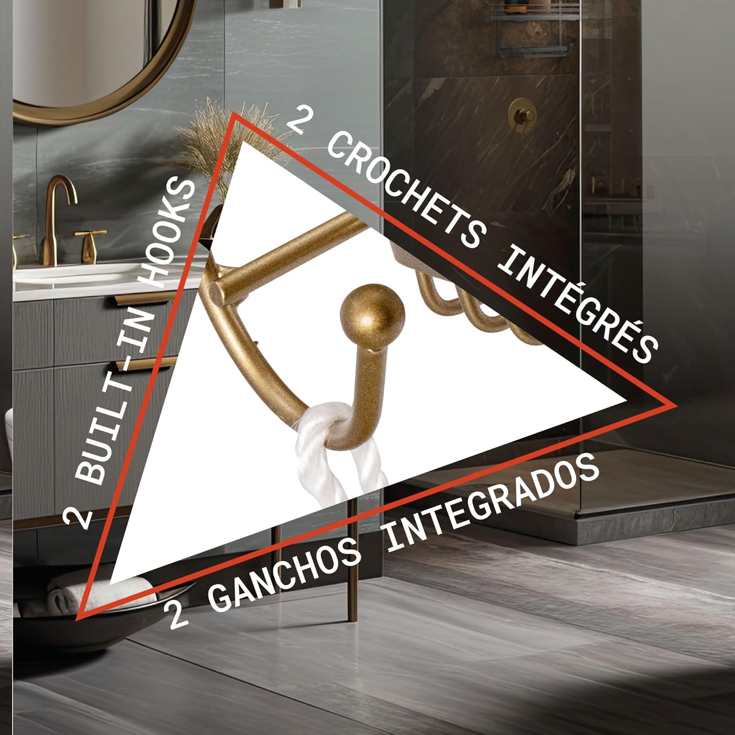 ACENTO 3-Tier Hanging Shower Caddy - Over the Shower Head Bathroom Organizer with Suction Cups & Hooks for Shampoo, Conditioner, and Soap - Gold