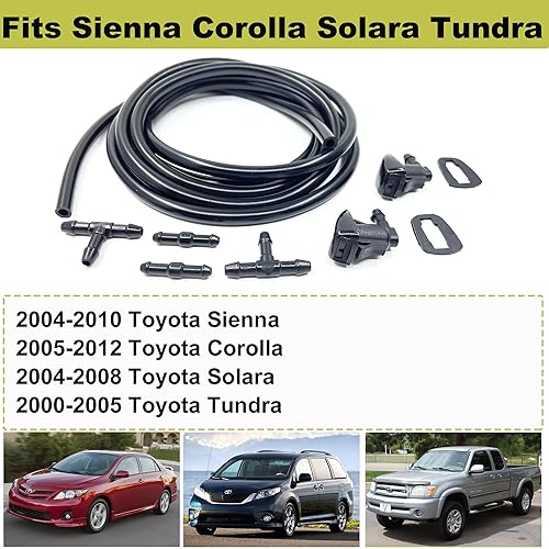Miniatura 3 de 85381-AE020 Kit de boquillas para limpiaparabrisas compatible con Toyota Sienna Corolla Solara Tundra con junta de conectores de manguera de líquido