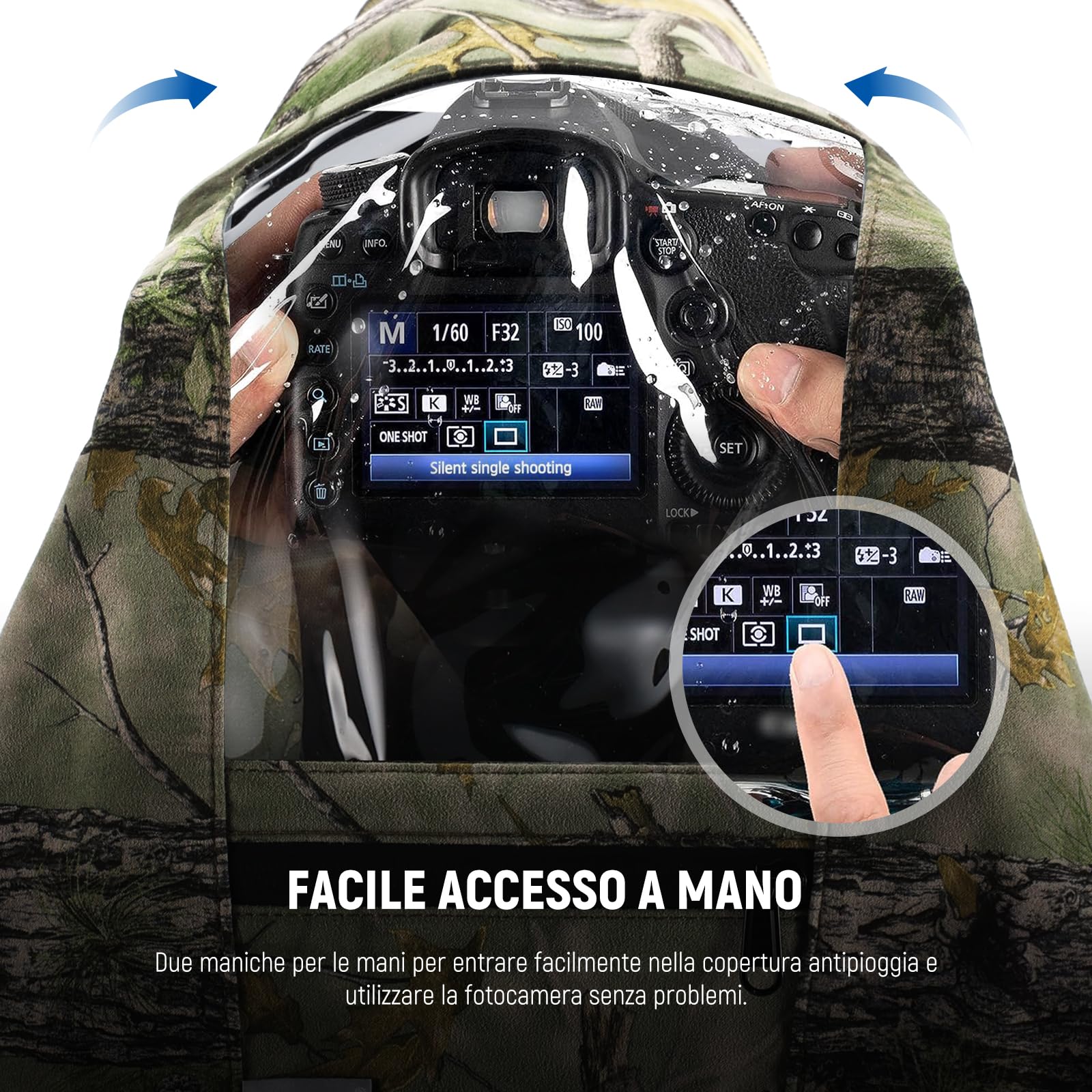NEEWER Copertura Antipioggia per Fotocamera, Manica di Copertura Impermeabile Grande M per Canon Sony Nikon Fujifilm Fotocamera DSLR e Obiettivi Fino a 200mm, Nylon Camouflage a Doppio Lato, PB021