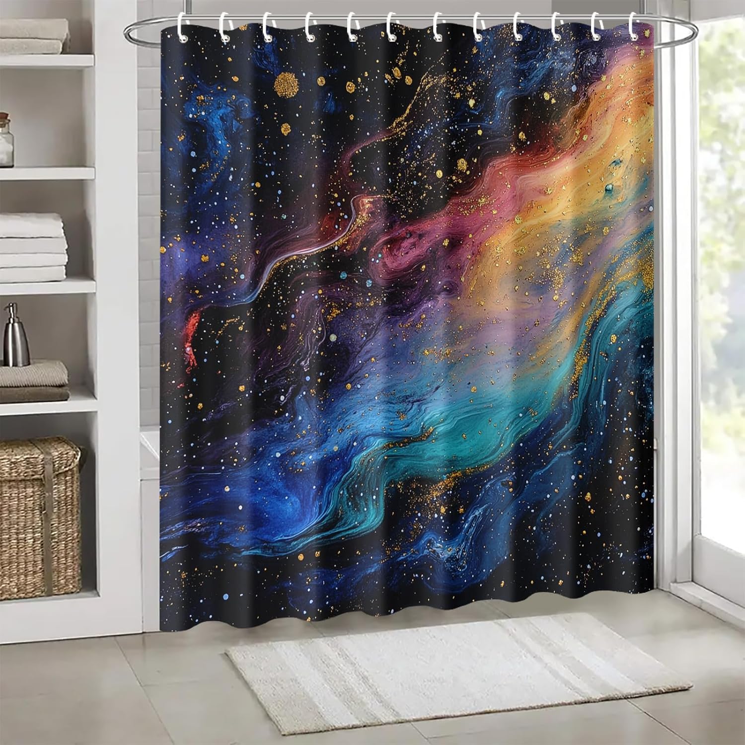 Galaxy Shower Curtain 72x72 Inch Colorful Nebula Bathroom Curtain Cosmic Space Theme for Modern Bathroom Decor Shower Stall Tub