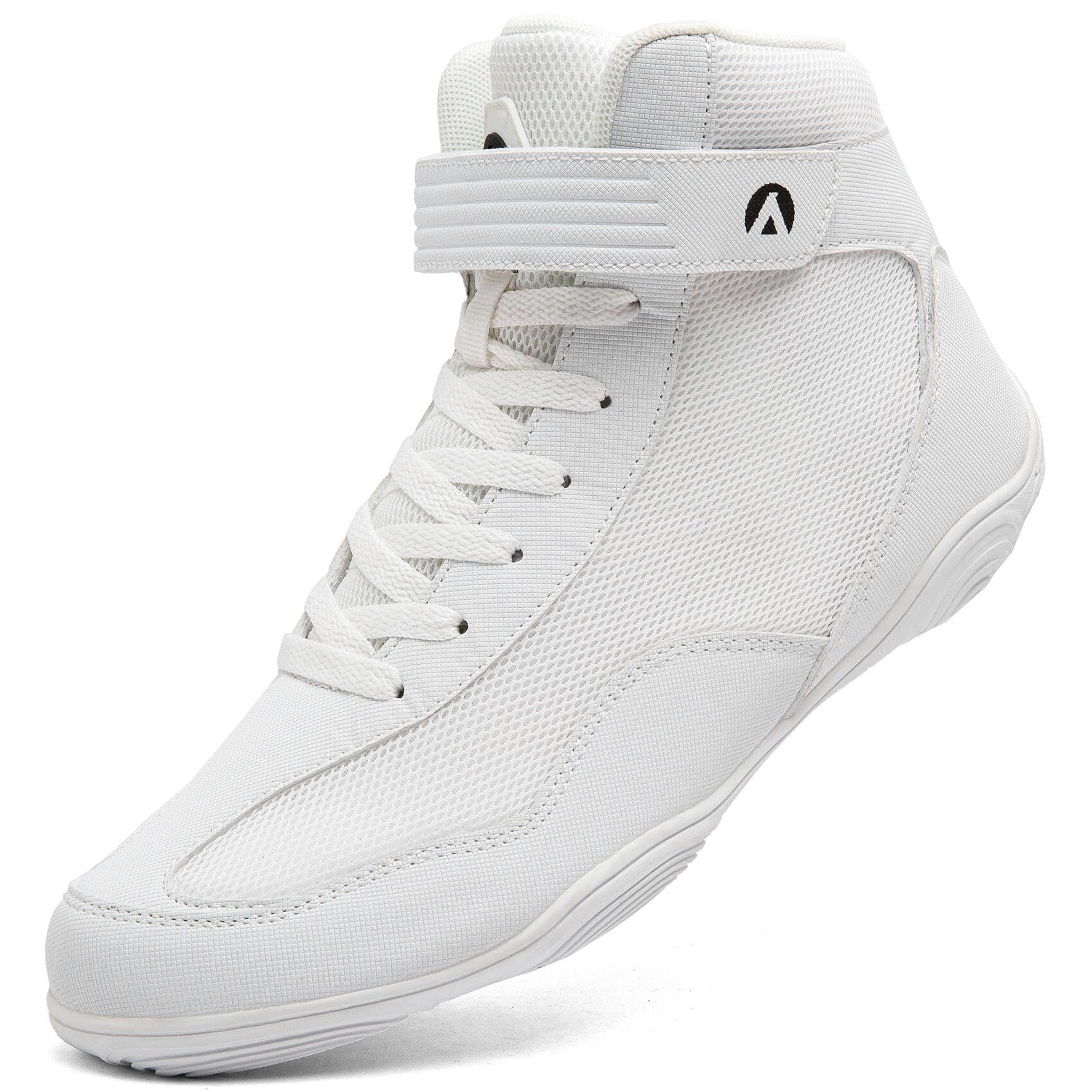 DimaiGlobal Scarpe da wrestling da uomo, scarpe da ginnastica da boxe, suola a goccia zero, scarpe da combattimento, taekwondo, karate, arti marziali, bianco, 42 EU