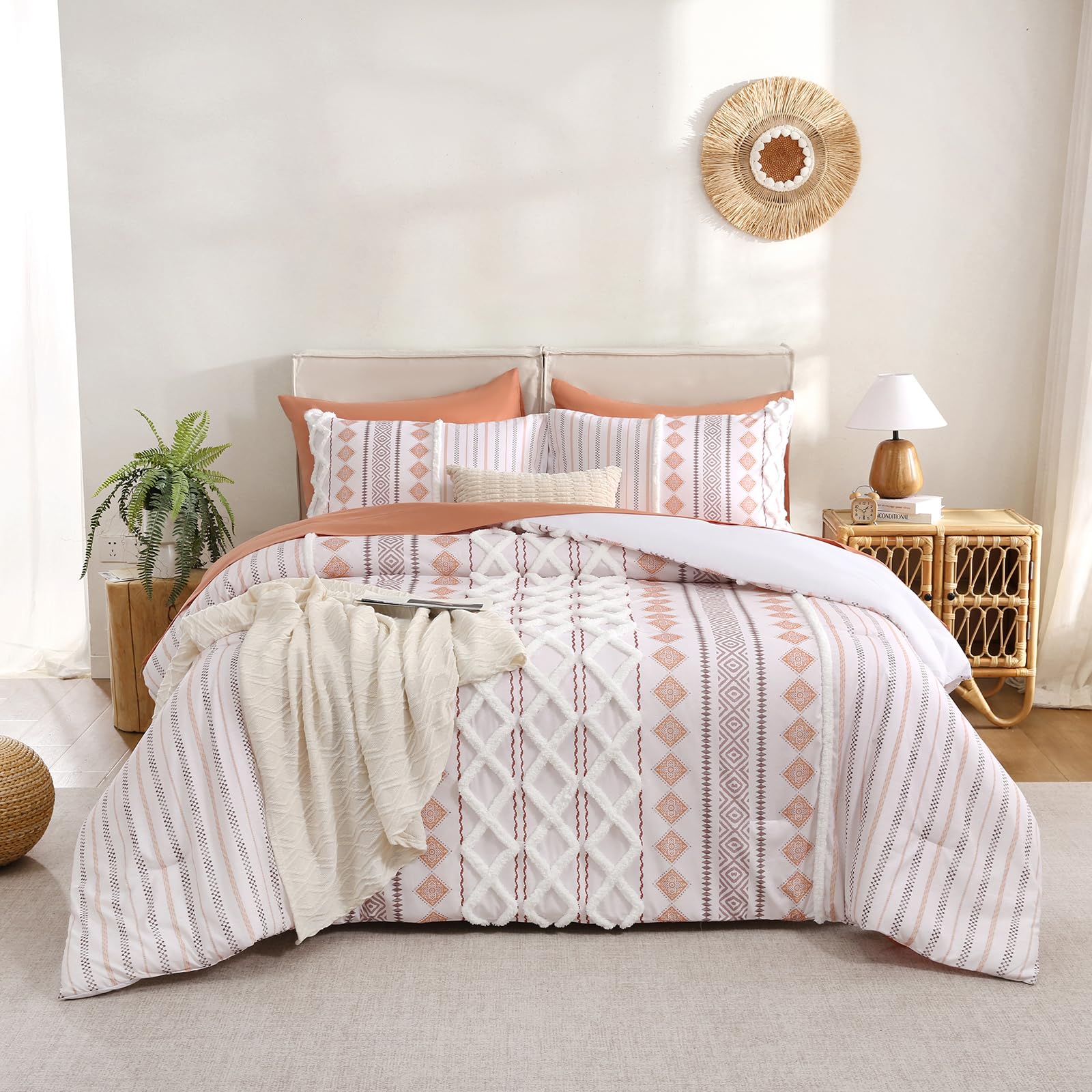 Parure de lit aztèque orange de haute qualité avec couette touffetée 7 pièces