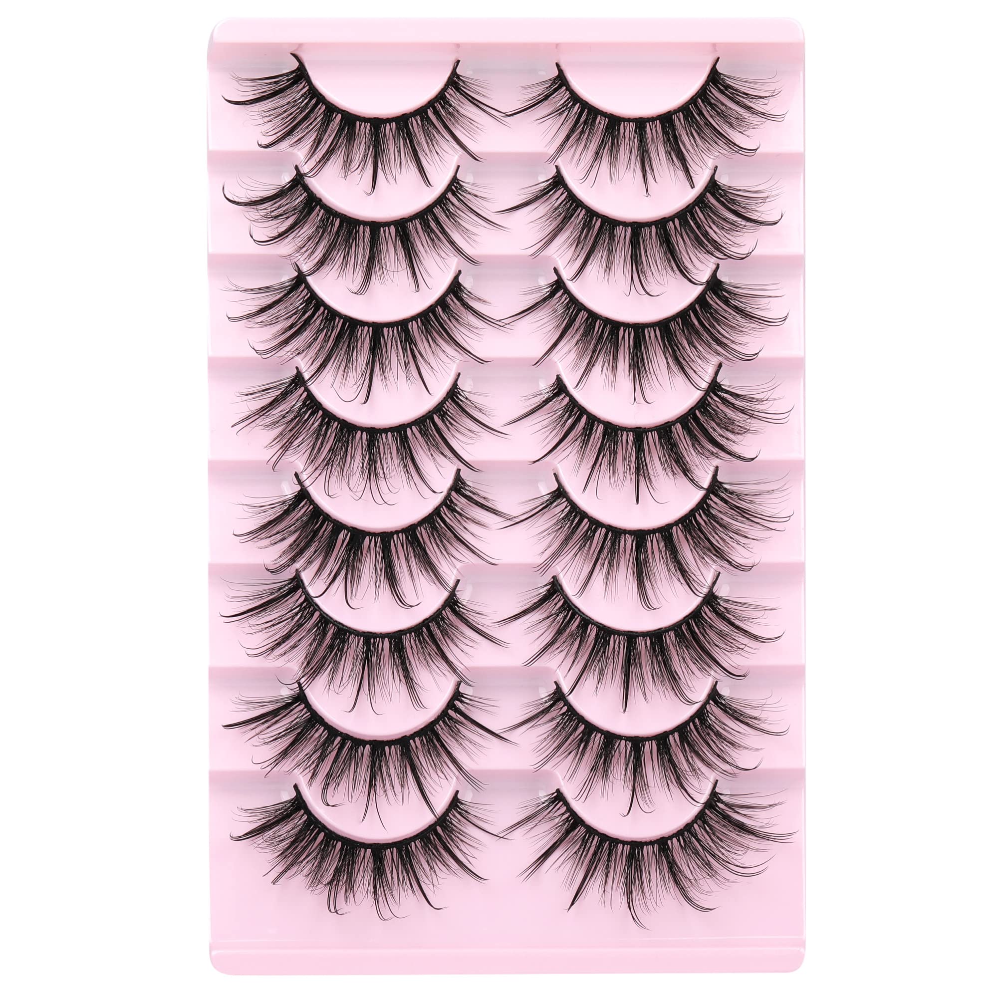 False Eyelashes Fluffy Faux Mink Lashes Wispy Fairy Cat Eye Lashes Spiky Strip Lashes Extension Natural Volume Fake Lashes Pack by GVEFETIEE 8 Pairs Black: False Eyelashes-002