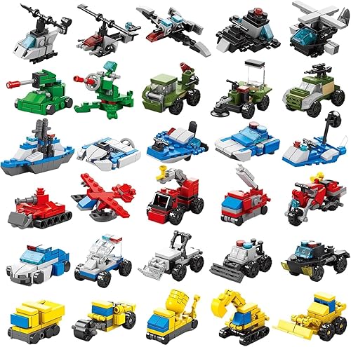 Juego de 30 unidades de vehículos militares de ingeniería, bloques de construcción, ensamblaje 3D, autos, camiones, helicópteros, niños y niñas,