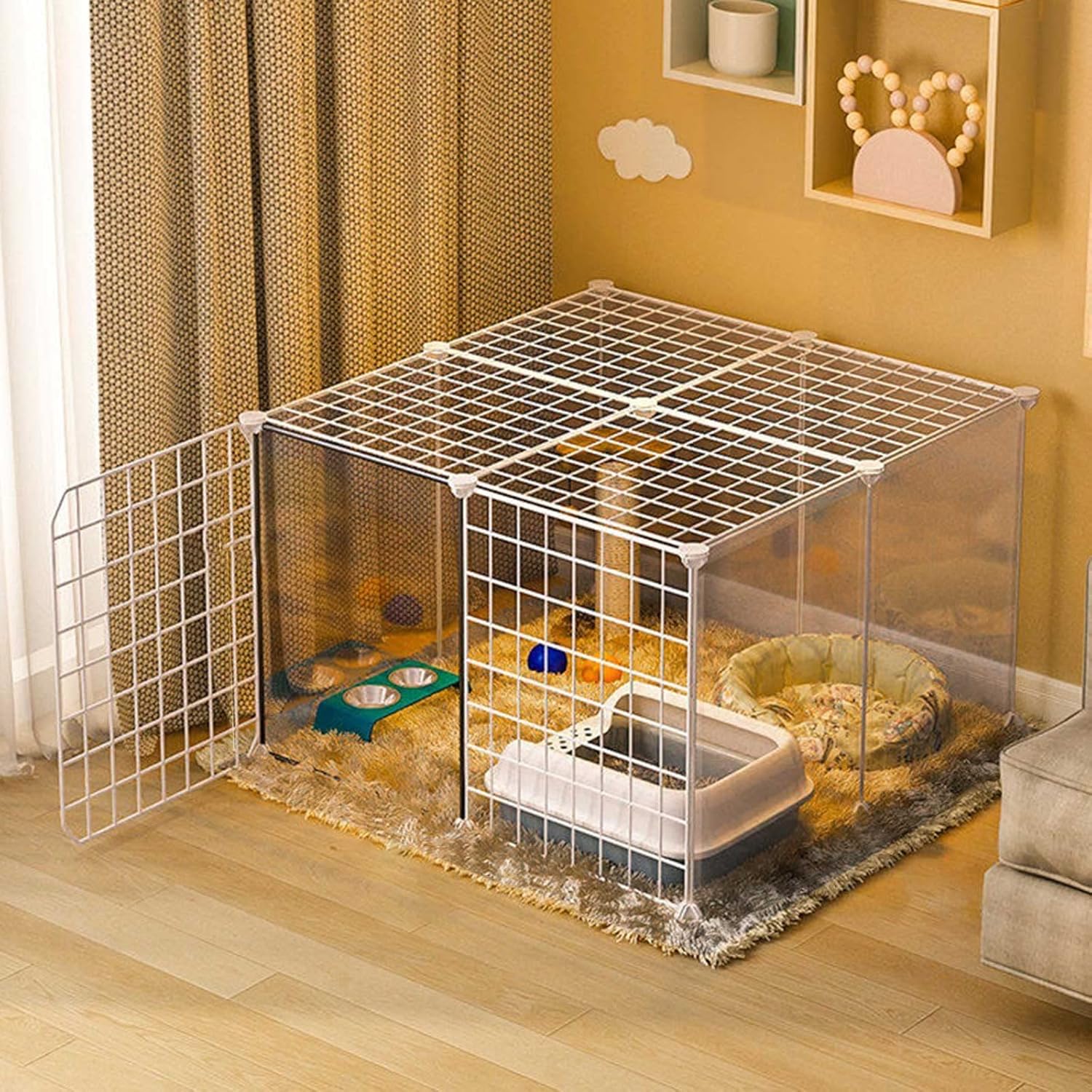 Large Cat Cage Playpen - Indoor Cat Enclosure & Ferret Cage, Easy-Clean Dog Crate for Large Dogs & Cat Kennels with Litter Box, Ideal for 1-3 Cats (75x75x47cm)