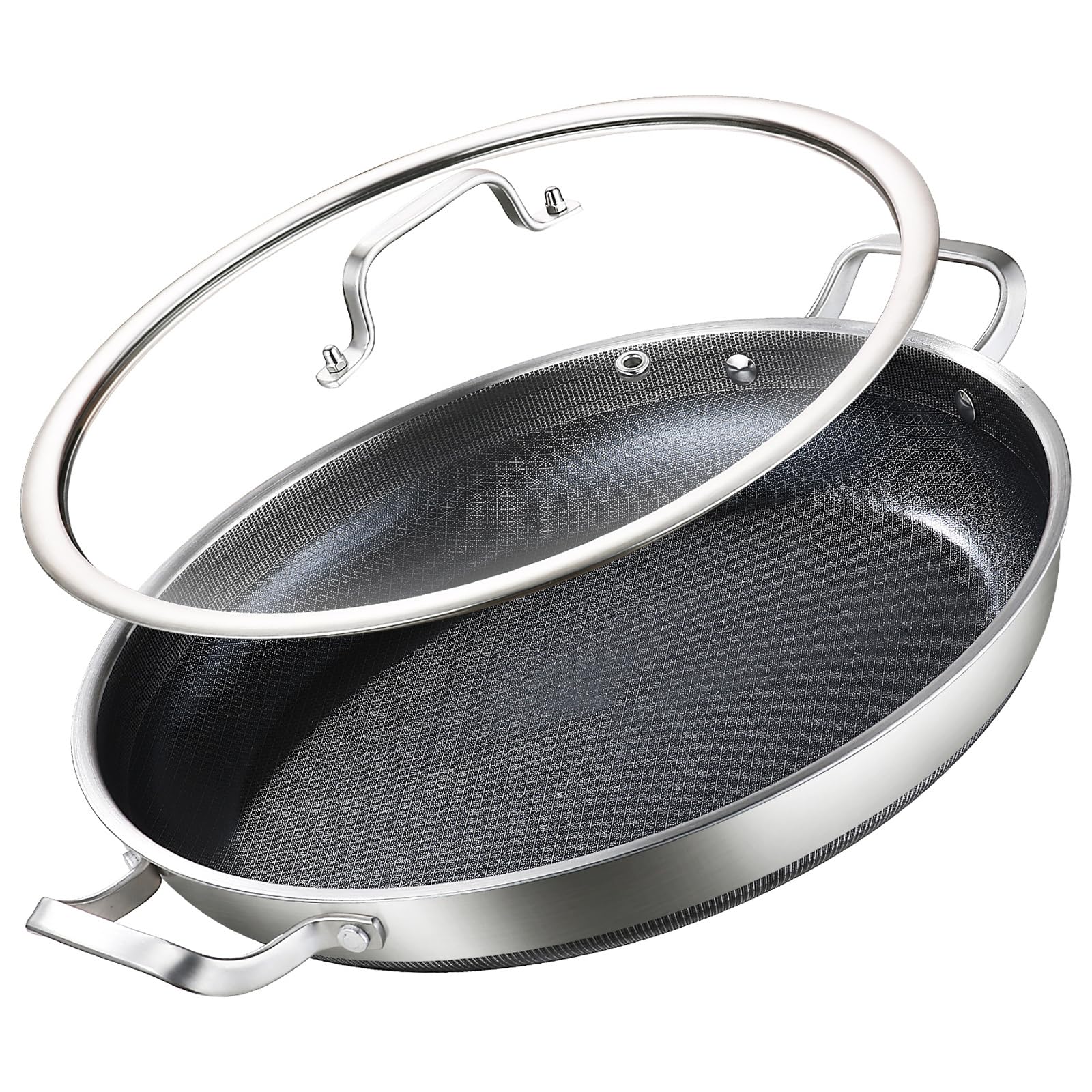 Amazon.com: DELARLO Nonstick Paella Pan With Lid 14 Inch, Tri-Ply