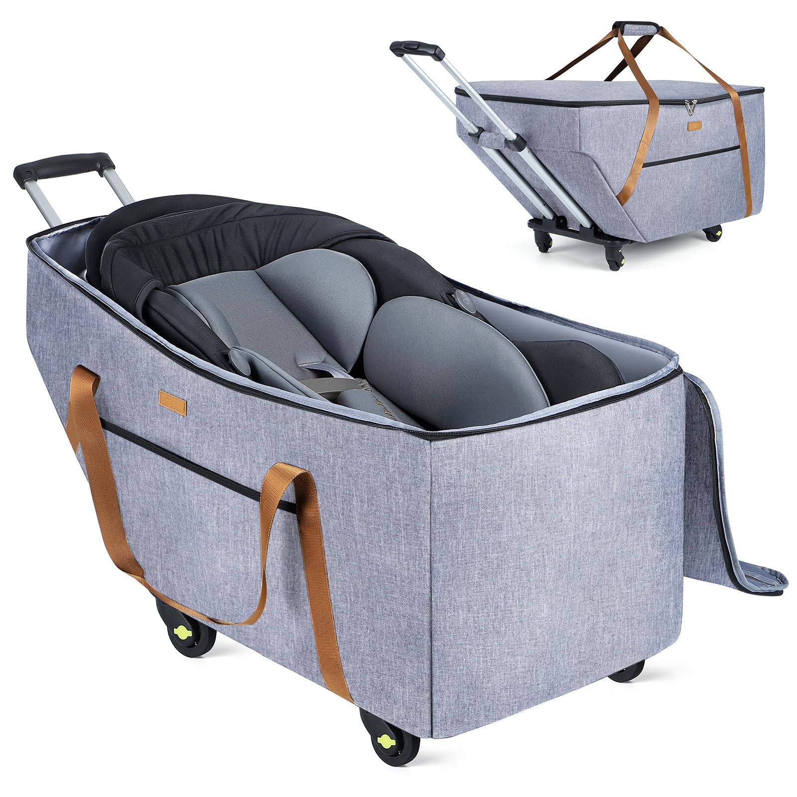 Car Seat Travel Bag with Wheels Fits Chicco KeyFit 30,Nuna Pipa, UPPAbaby MESA,Padded Car Seat Bags for Airplane, Gate Check Bag with Side Pocket,Removable Cover for Air Travel, Grey