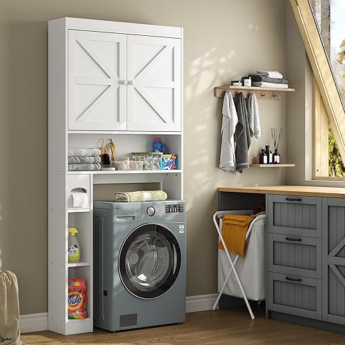 Miniatura 10 de Armario de almacenamiento sobre el inodoro con puertas de granero, armario de almacenamiento de granja de 32.3 pulgadas de ancho, estante sobre