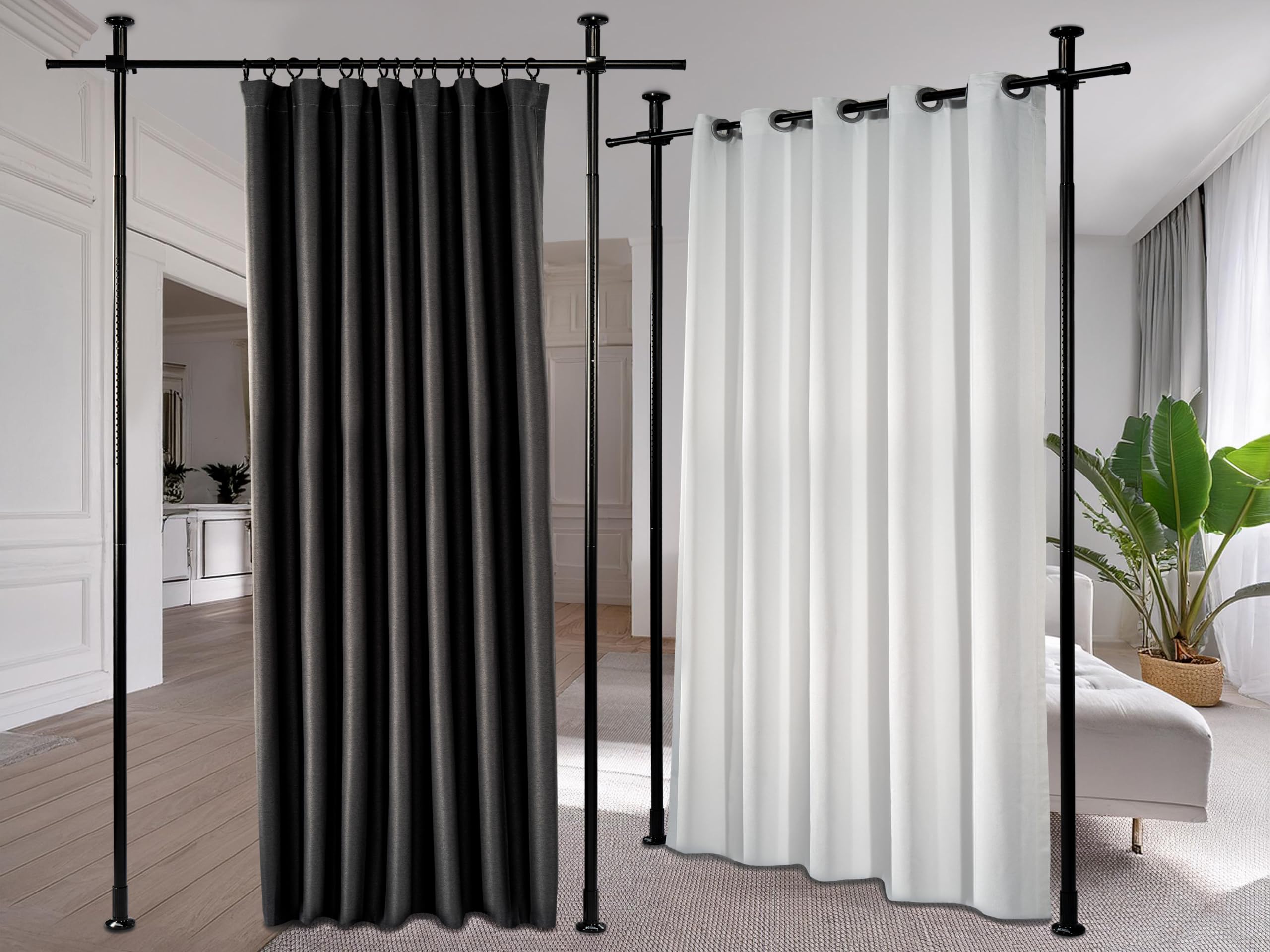 Raumteiler Paraventgestell Gardinenstange | Sehr Stabil & Flexibel Verstellbar | Paravent ohne Vorhang, Sichtschutz B 180 cm x H 300 cm, Schwarz