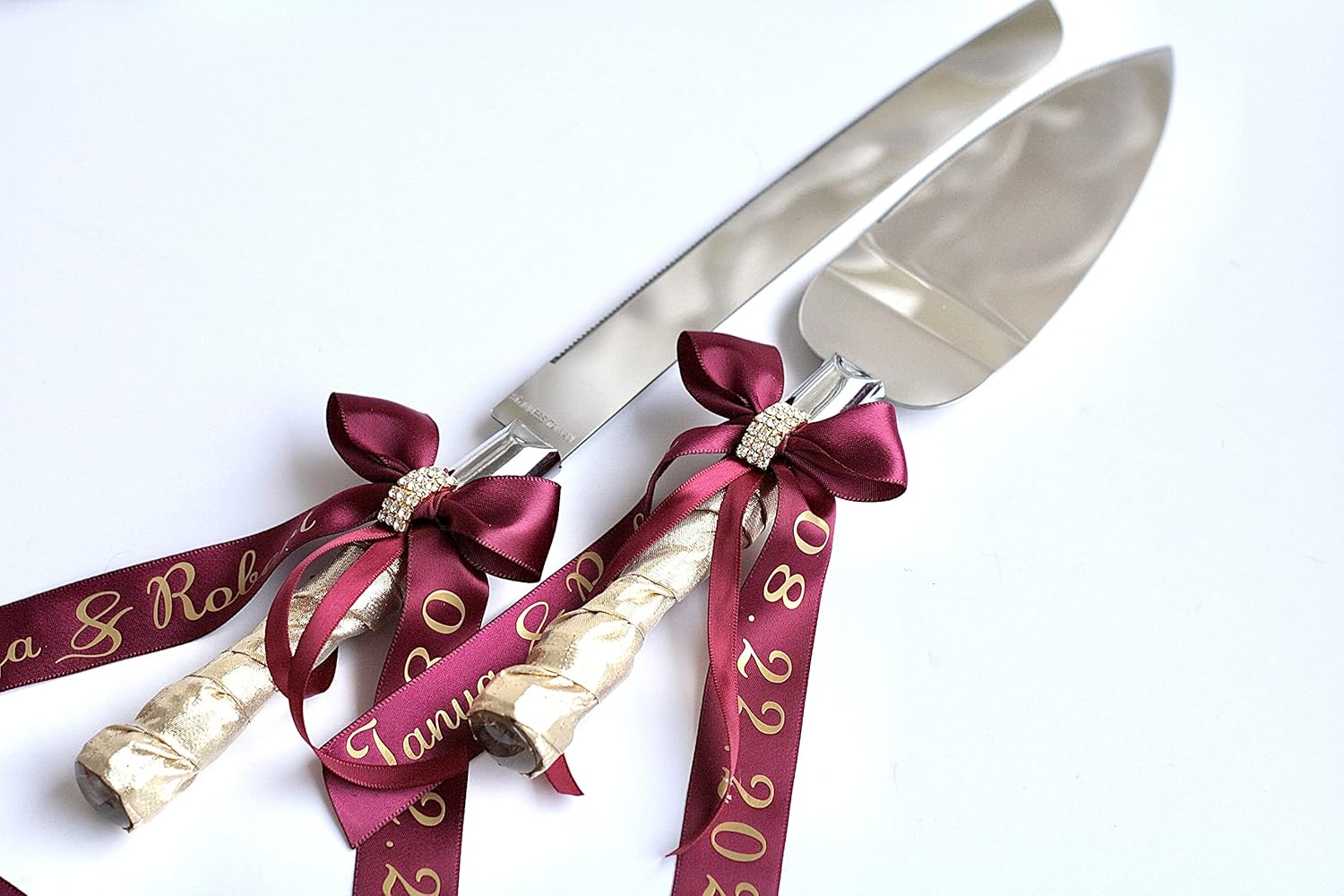 Cake serving Set ONLY in Gold and Burgundy Color + Personalization, Cake Knife Set, Knife and Server