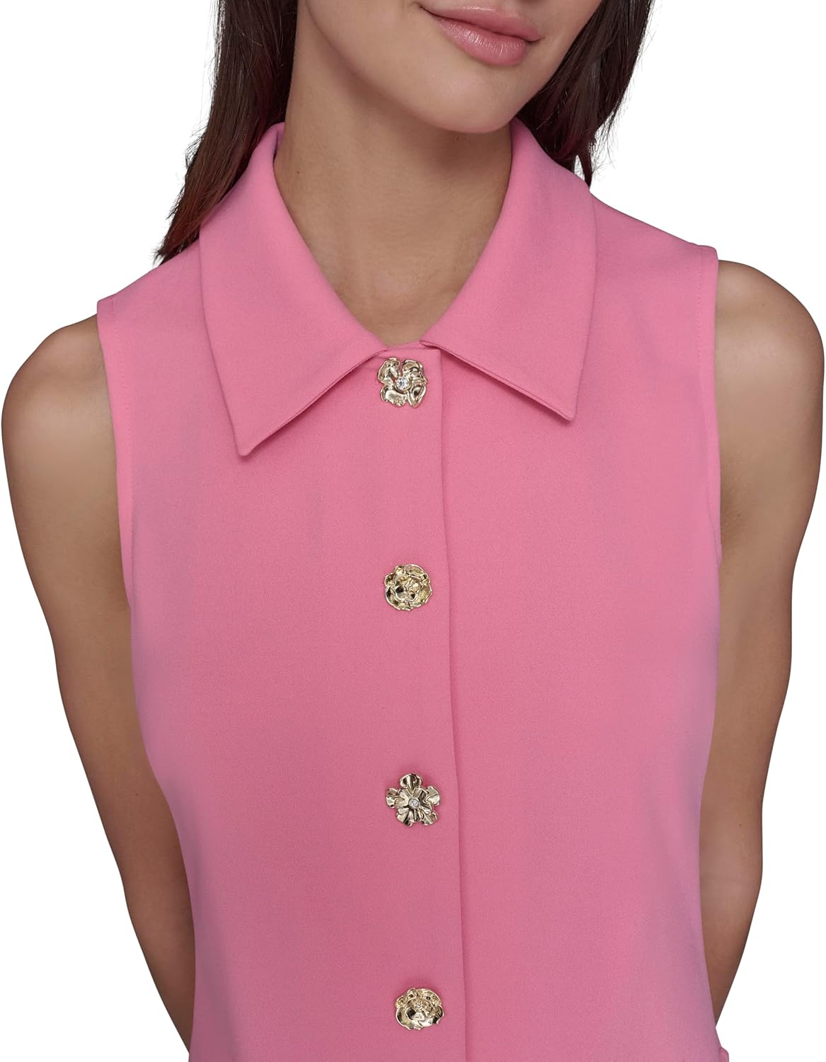 Karl Lagerfeld Womens Sleeveless Collared Gold Button Front A-line Mini Dress - Image 5