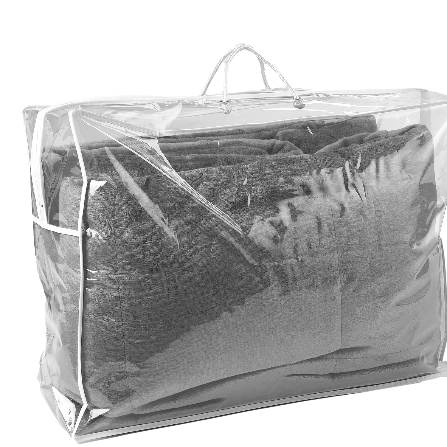 Vision Linens Transparent Home Bedding Blanket Storage Bag, Clear Polypropylene Plastic, Long Lasting Durability, Zipped Bag With Nylon Handles, 46Cm X 61Cm X 23Cm, Can Also Store Clothes, Towels & More