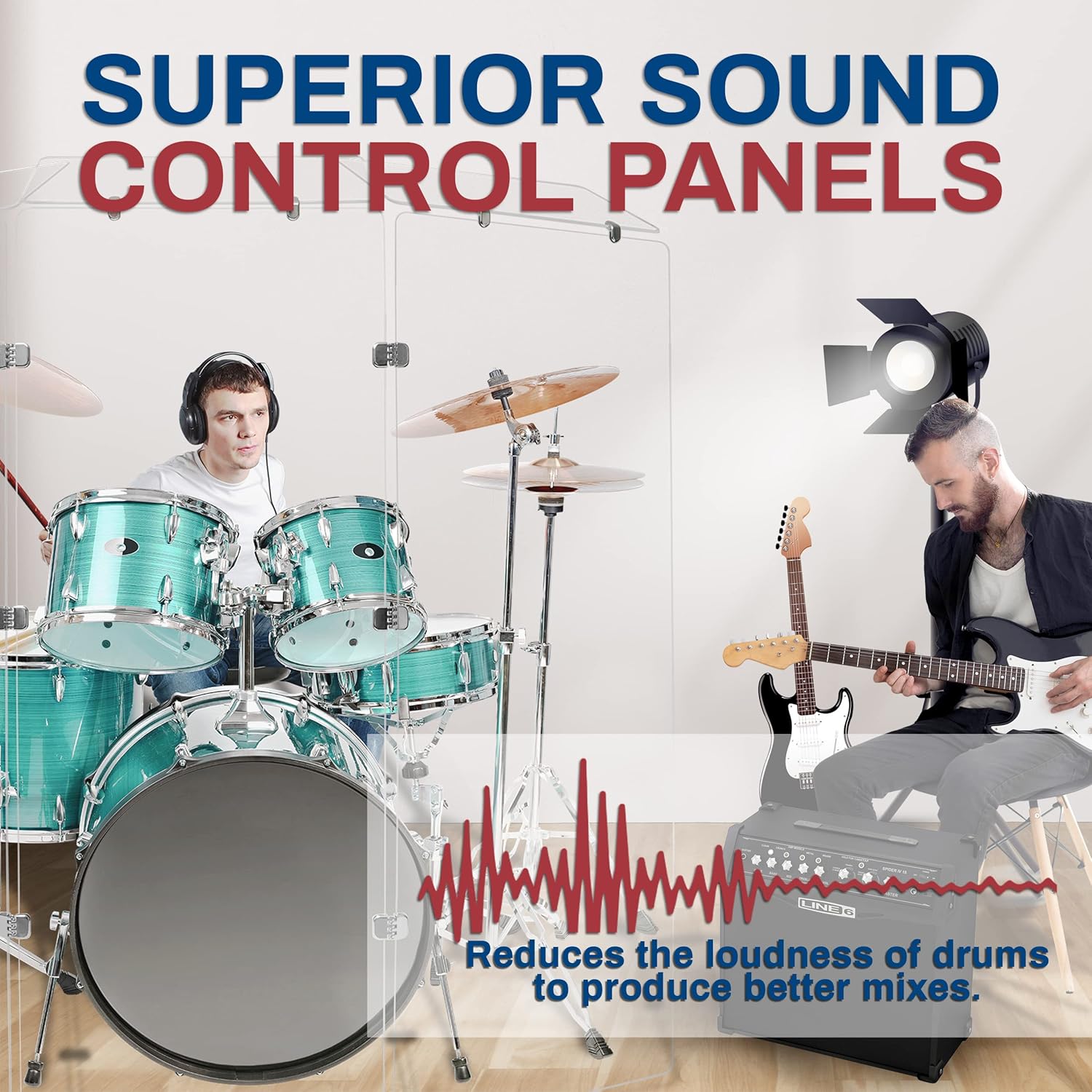 PENNZONI Drum Shield 5ft w/Deflectors & Chrome Hinges, Comes w/ 3 Drum Panels, 3 Deflectors, Chrome Hinges & Deflector Connectors, Premium Clear Acrylic Panels