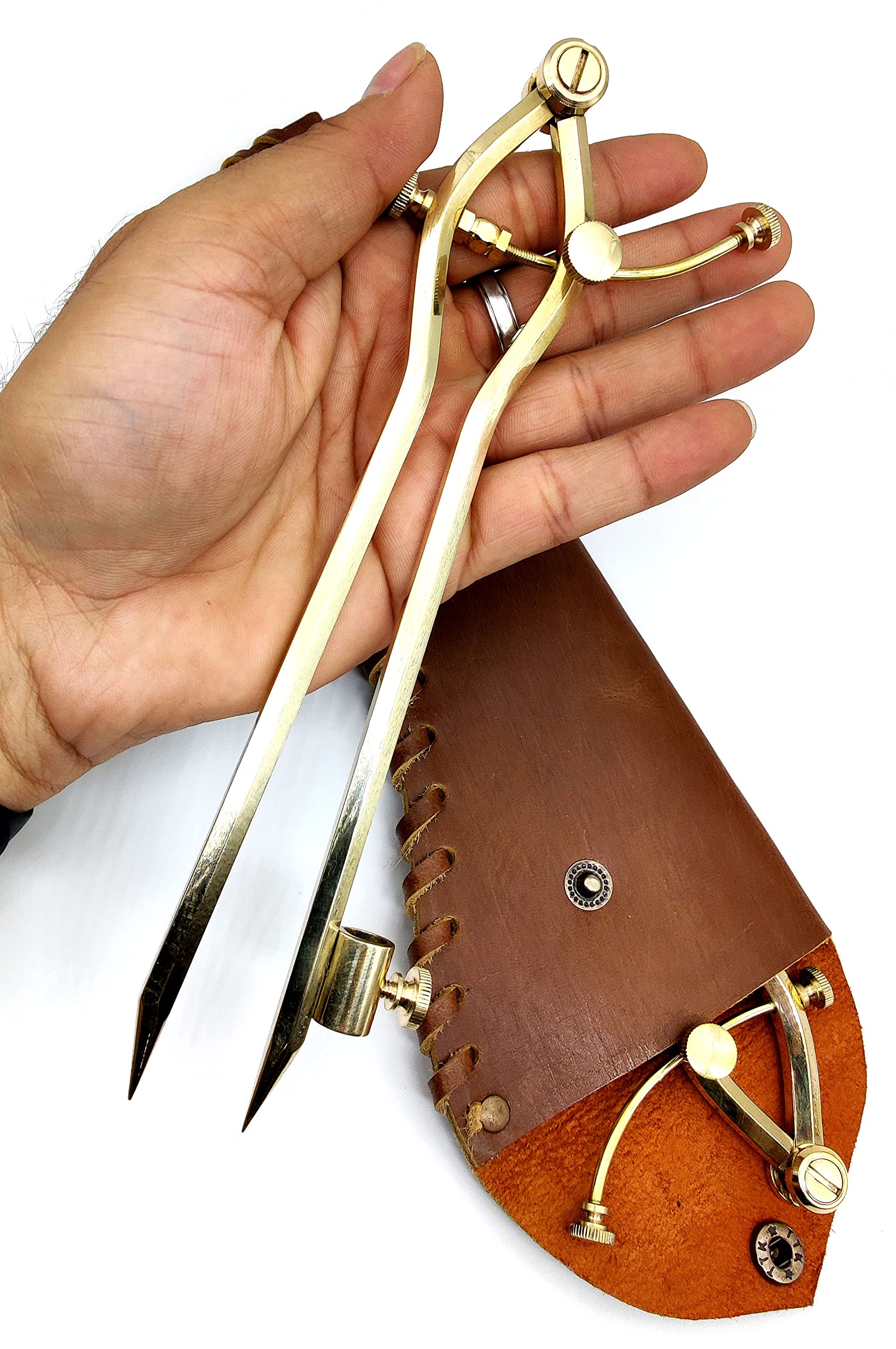 5MoonSun5 Divisor de ala grande para hacer brújula de cuero para marcar lápiz, ideal para dibujar círculos, trazar madera, dibujo, trazado de mapas, punta de acero con cubierta de cuero de 8 pulgadas