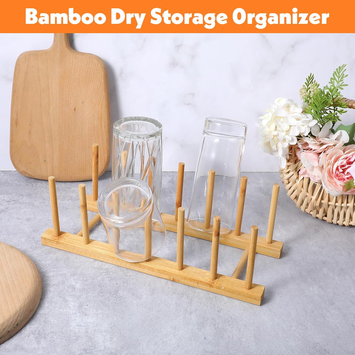 8 Pcs Bamboo Plate Holder & Wooden Dish Rack Organizer, 11.6x4.7x3.9 Inch Bamboo Wooden Dish Rack for Plates, Bowls, Cutting Boards & Kitchen Cabinet Storage