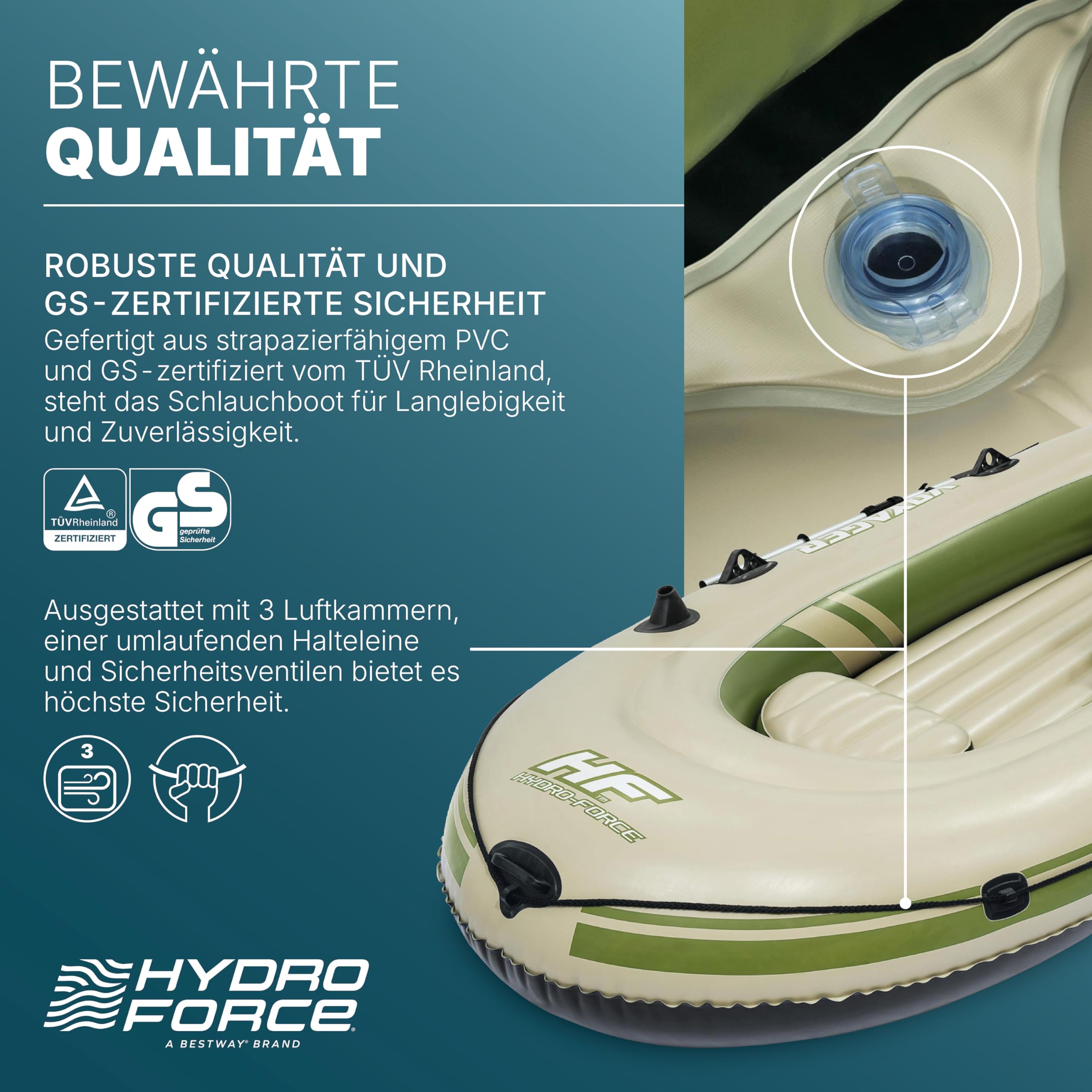Bestway Hydro-Force™ Schlauchboot-Set, Voyager 500, 348 x 141 x 48 cm, für 3 Personen