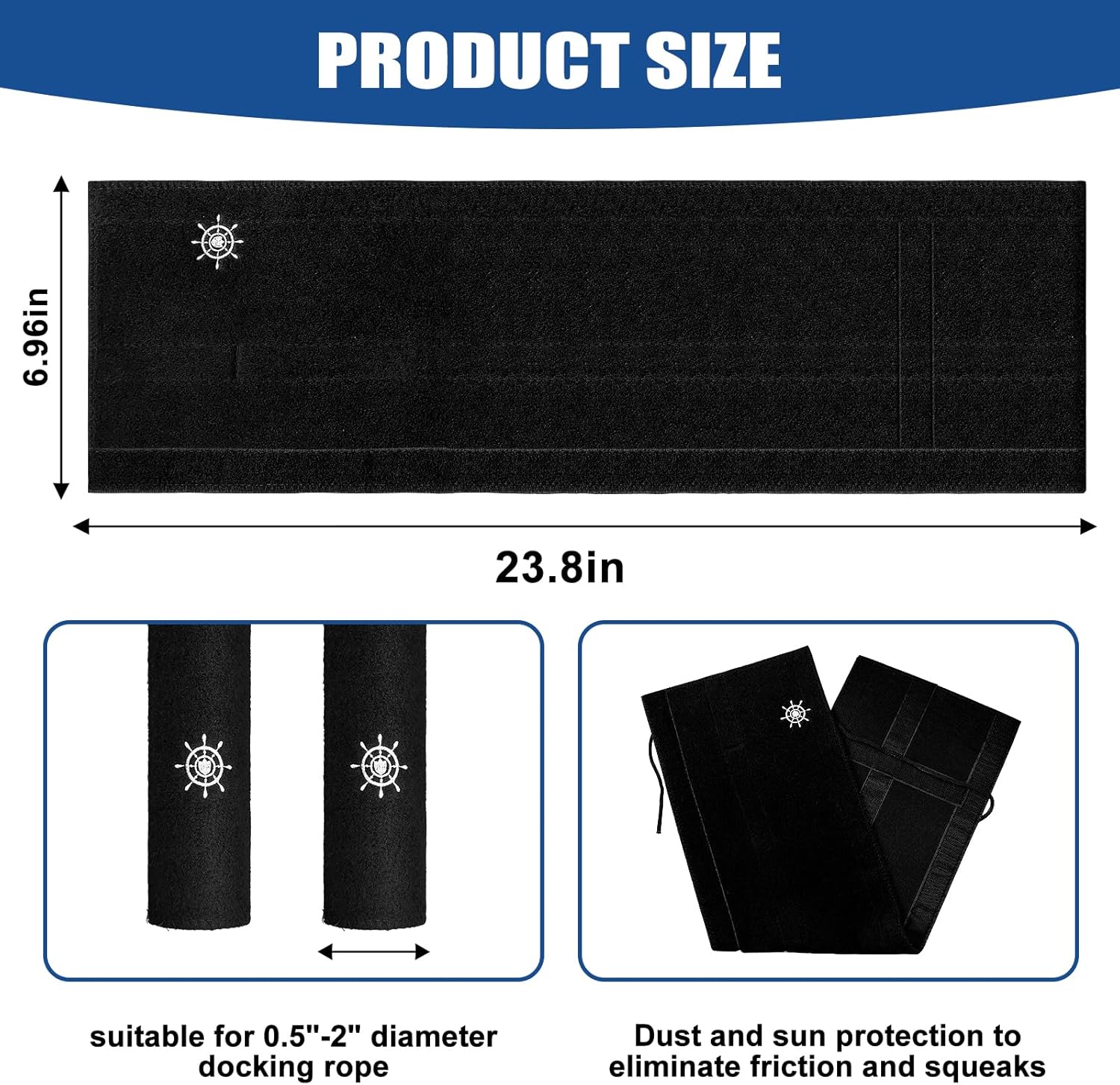 Dock Line Chafe Guard 2 Pcs 24", Rope Protector Sleeve Anti-Slip Detachable,Can Eliminate The Friction Sound of Dock Line and Prevent Scratches on The Hull Surface - Image 4
