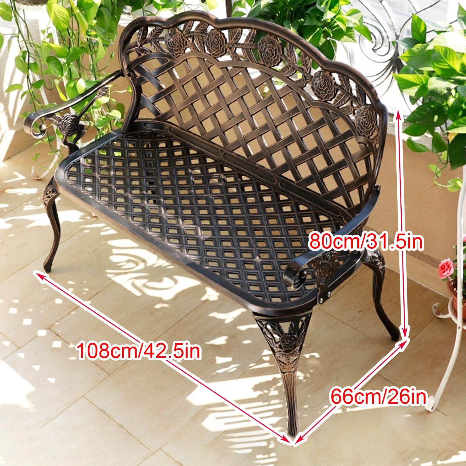 Panche da Giardino in Metallo per Esterni, Panchina Esterno Anticato Resistente alle Intemperie, per Giardino, Patio, Portico, Carico Massimo 200 kg