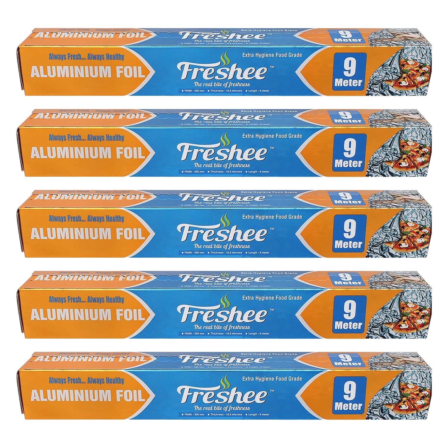 Freshee 9m Aluminium Silver Kitchen Foil Roll Paper Pack of 5| 11 Micron Thick| Food wrap|Disposable 100% Recyclable Food Parcel| Hookah| Fresh Food Grade-image-31