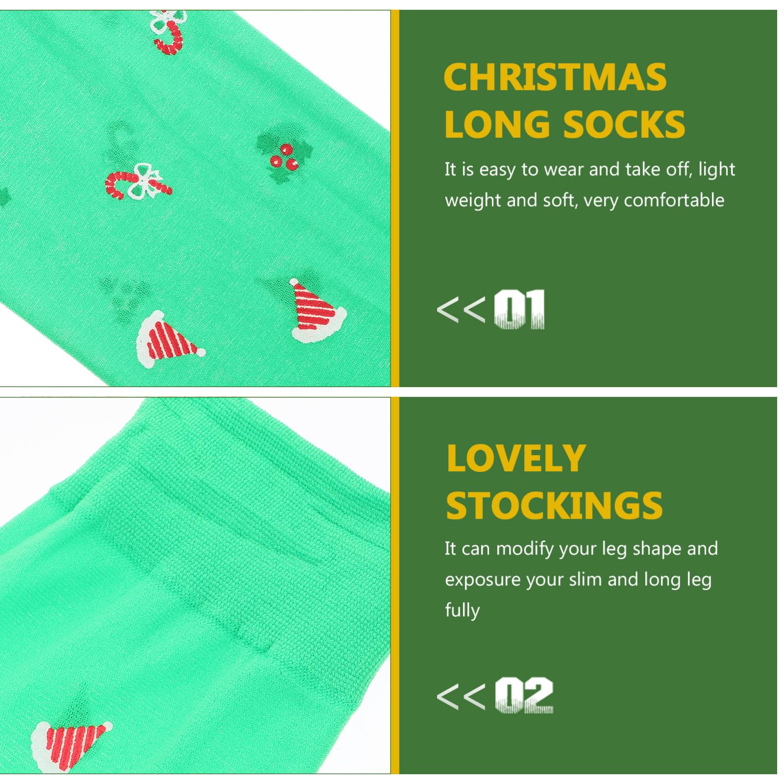 3 Paires Chaussettes de Noël Soie Imprimées Chaussettes Dessus Genou pour Femmes Élastiques et Légères Cadeau Dhiver
