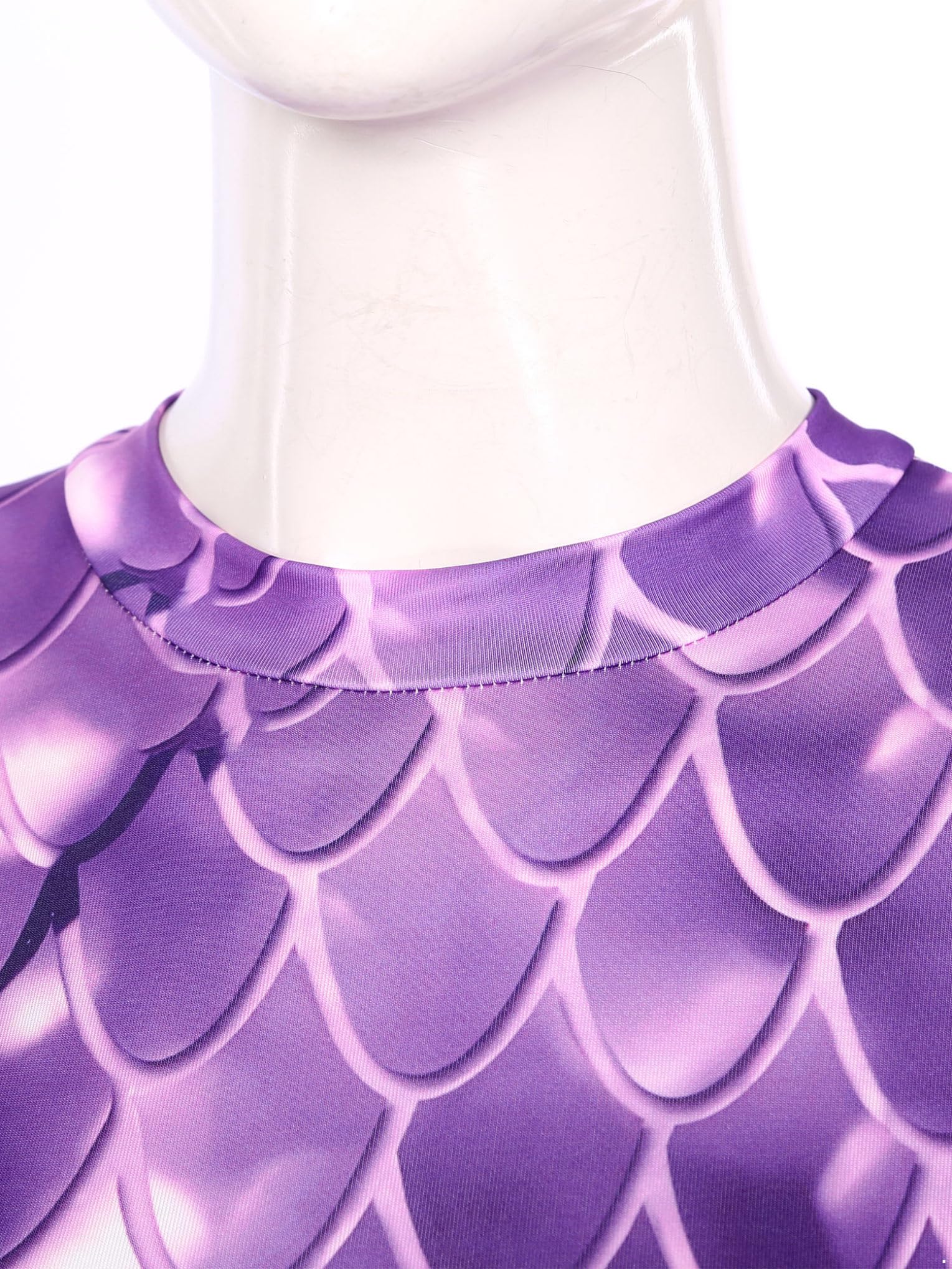 Mono Largo de Gimnasia Rítmica Body Mujer Cuello Alto Mangas Largas con Estampado Escamas de Pescado Mono de Danza Jumpsuit Deportivo