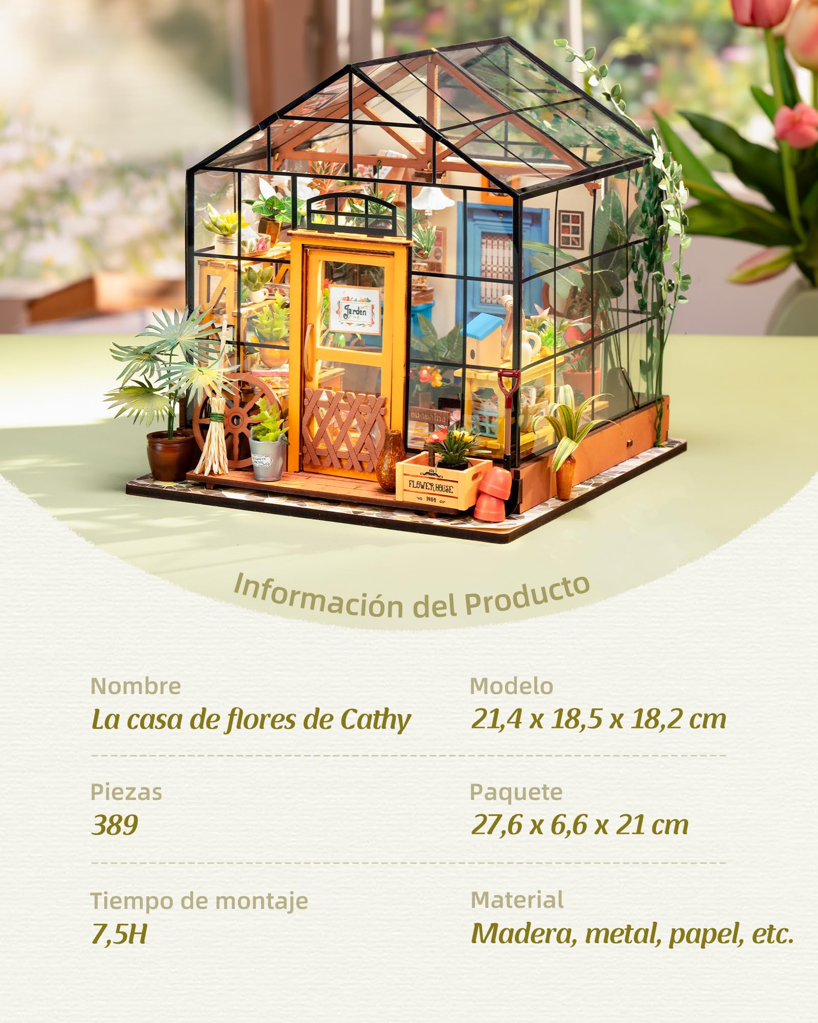 Robotime Poupées en Bois modèle Kits rénovation de Meubles - Kit de Construction Woodcraft Green House Bricolage - Jouets éducatifs, Mini Maison Miniature Diorama à la Main (Garden House)